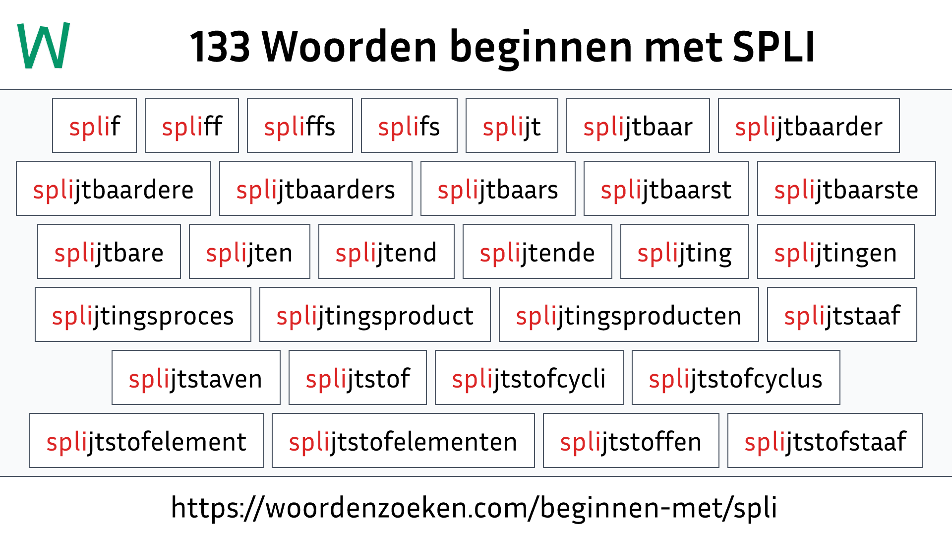 Woorden beginnen met SPLI