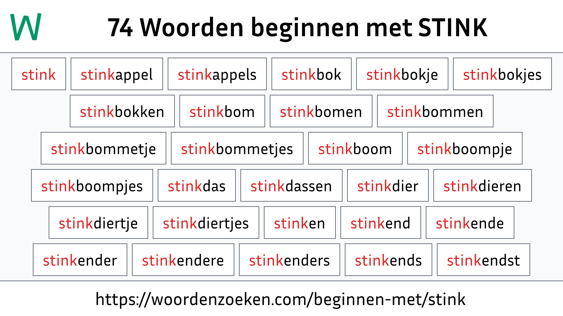 Woorden beginnen met STINK