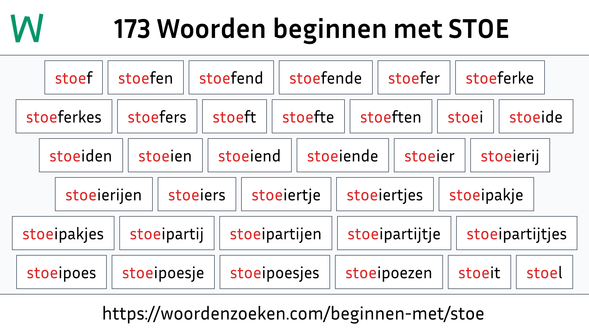 Woorden beginnen met STOE