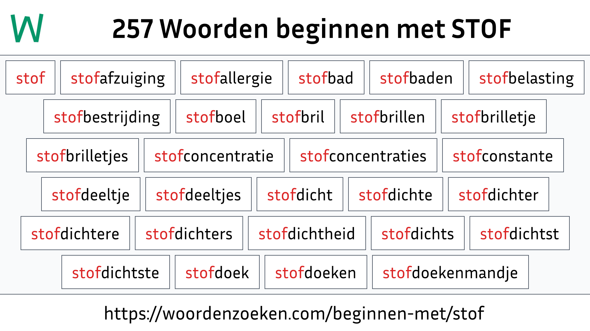 Woorden beginnen met STOF