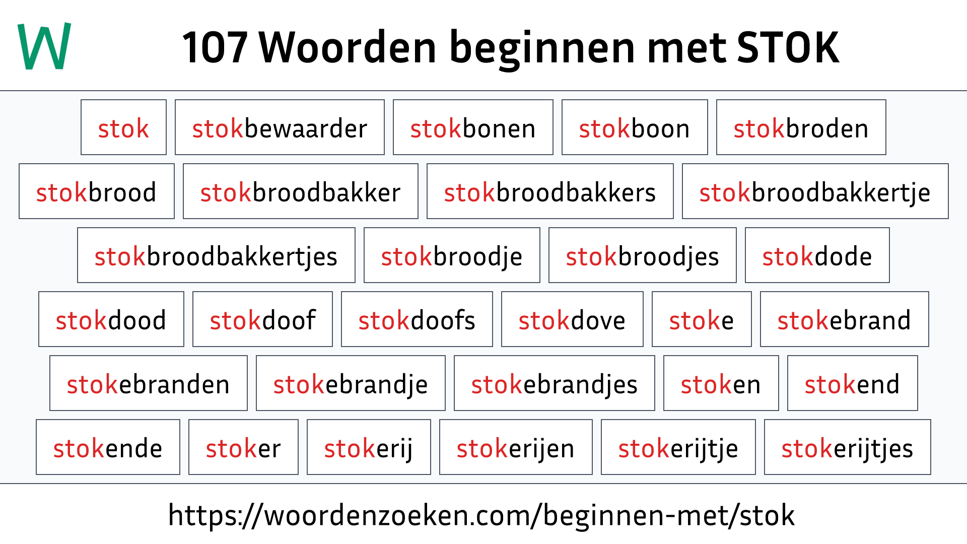 Woorden beginnen met STOK