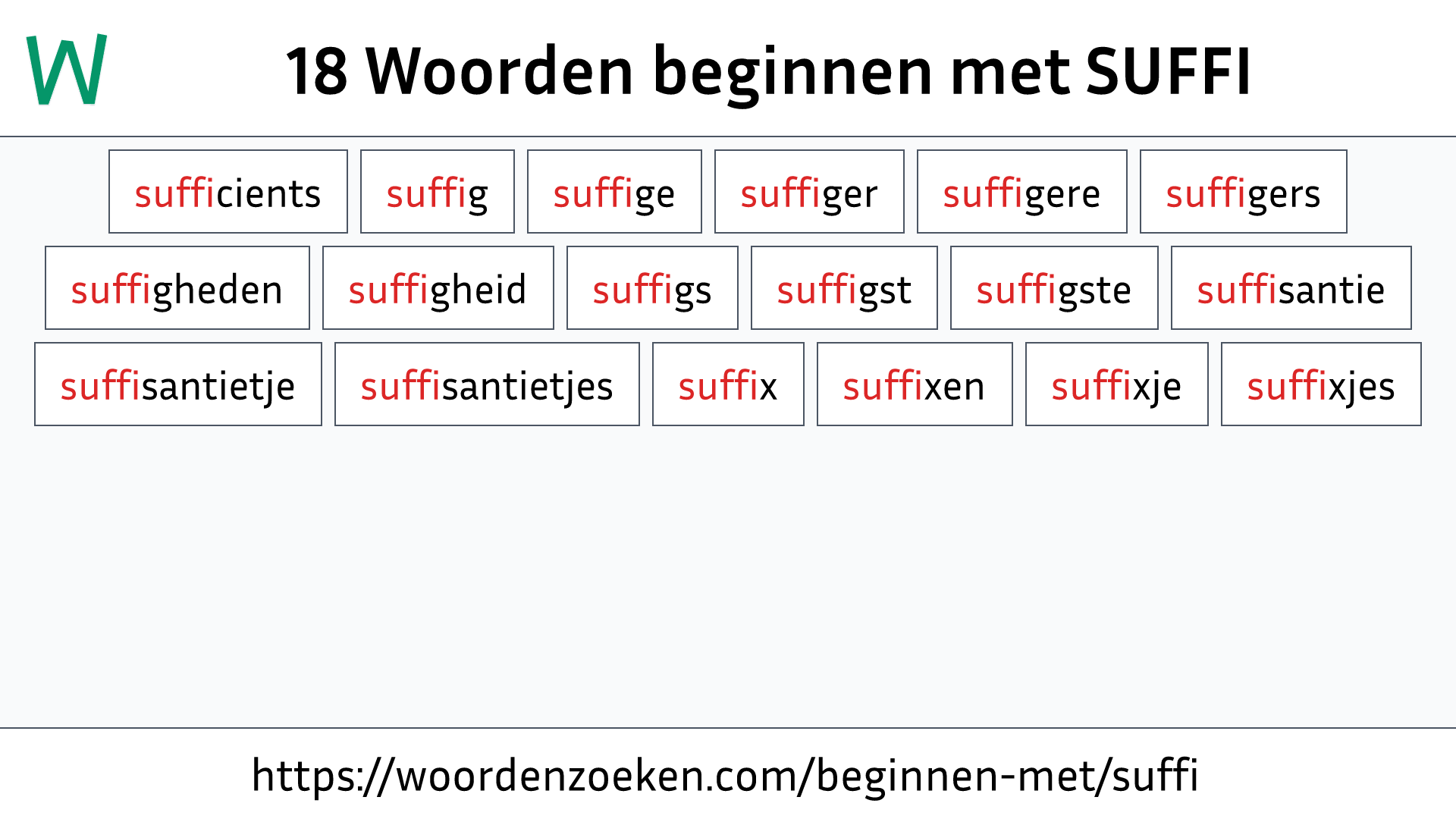 Woorden beginnen met SUFFI