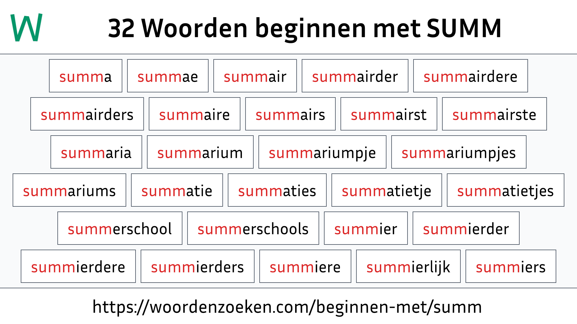 Woorden beginnen met SUMM