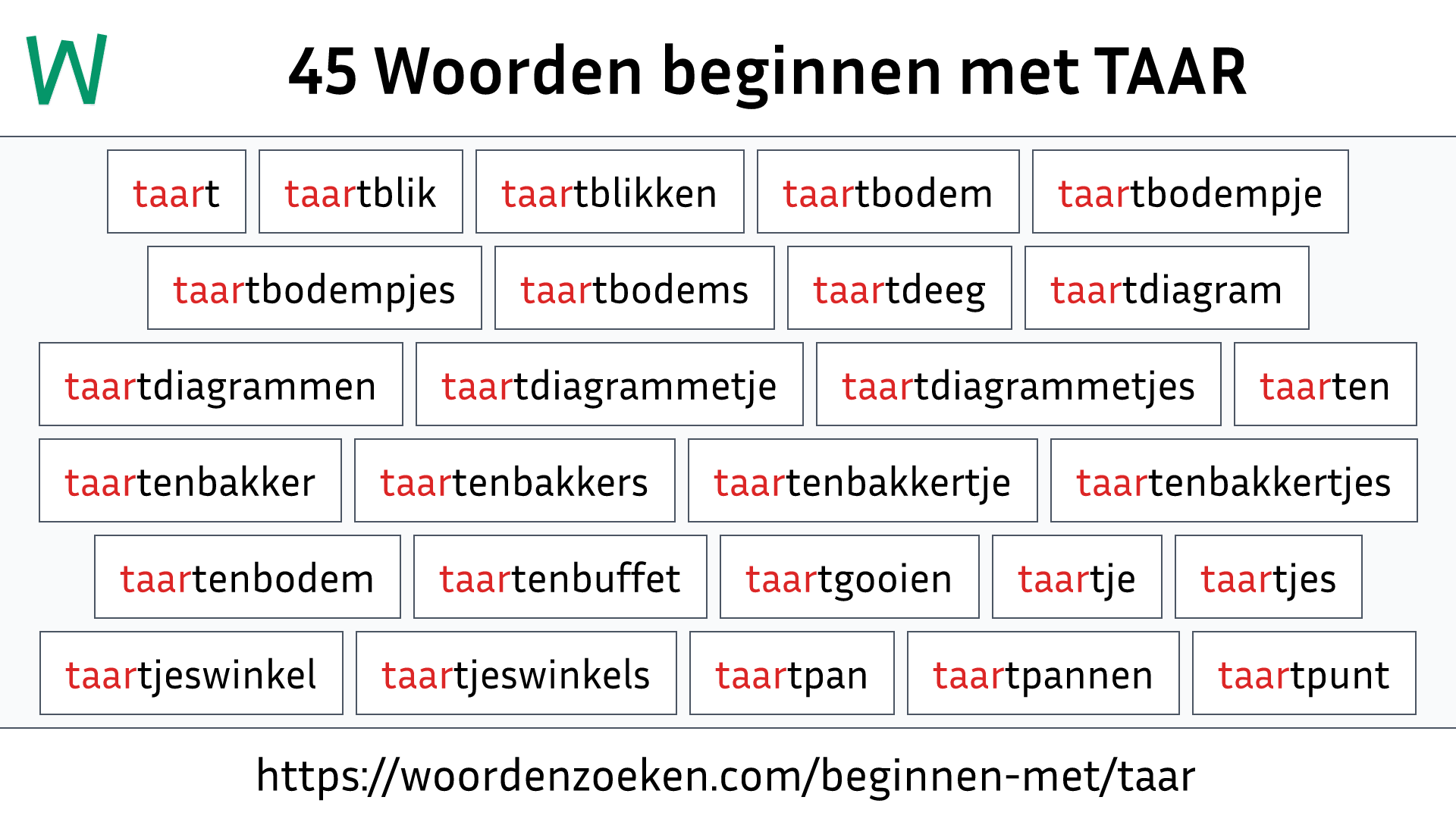 Woorden beginnen met TAAR