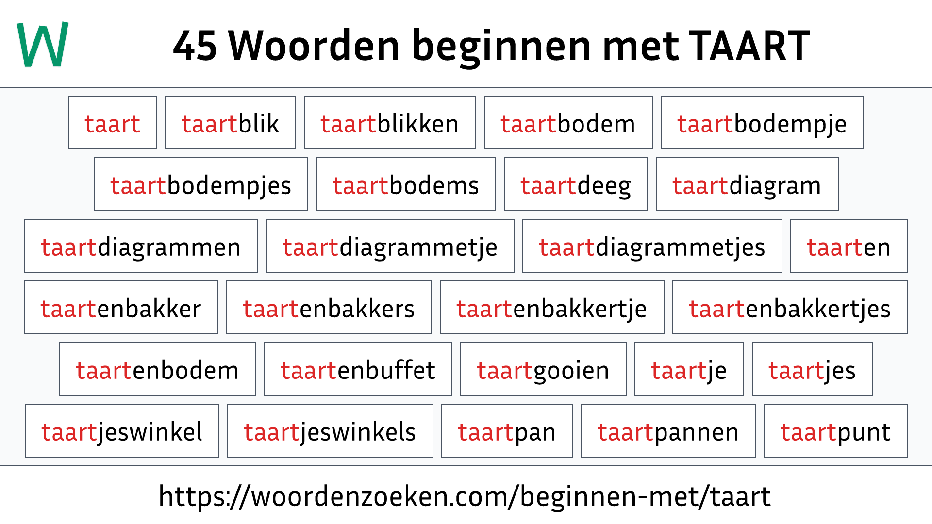 Woorden beginnen met TAART