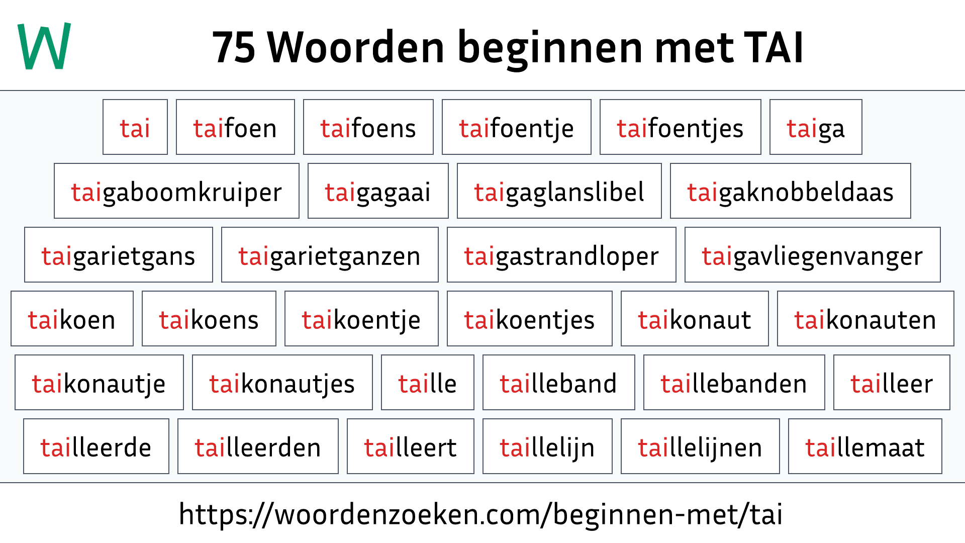 Woorden beginnen met TAI