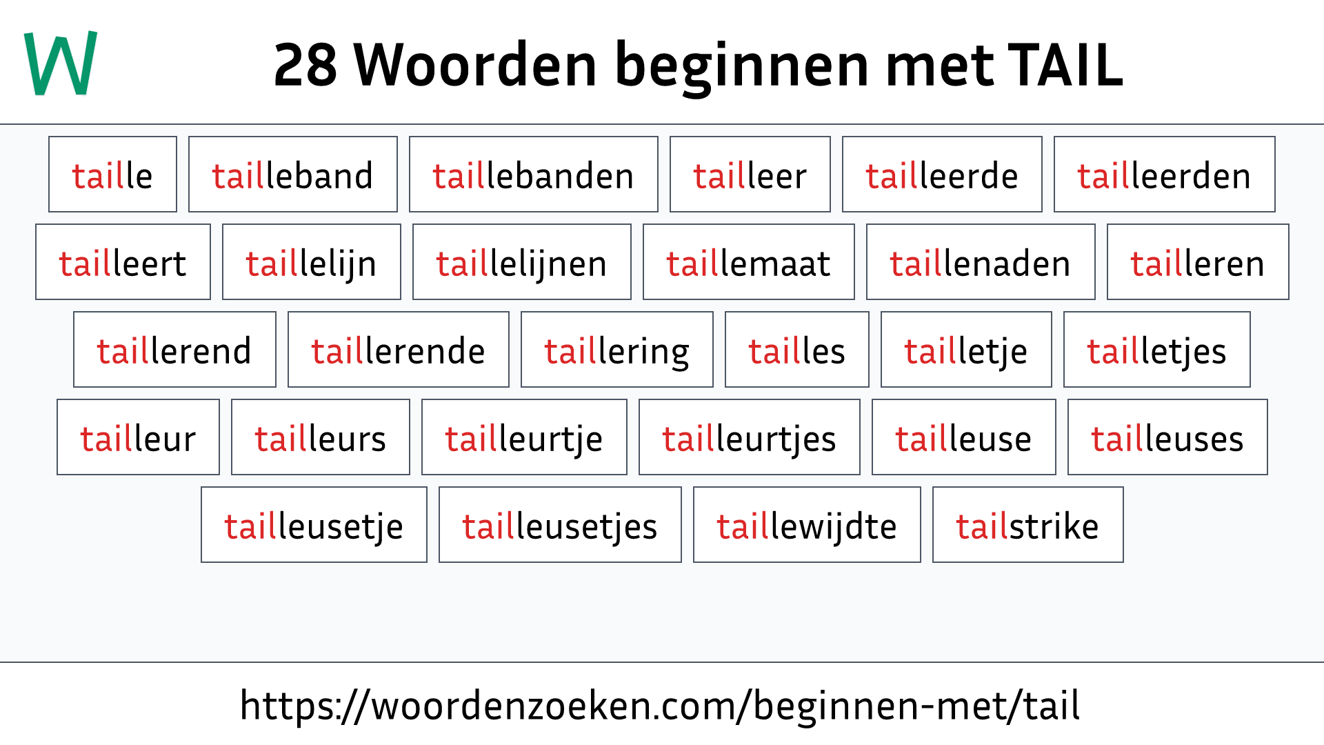 Woorden beginnen met TAIL