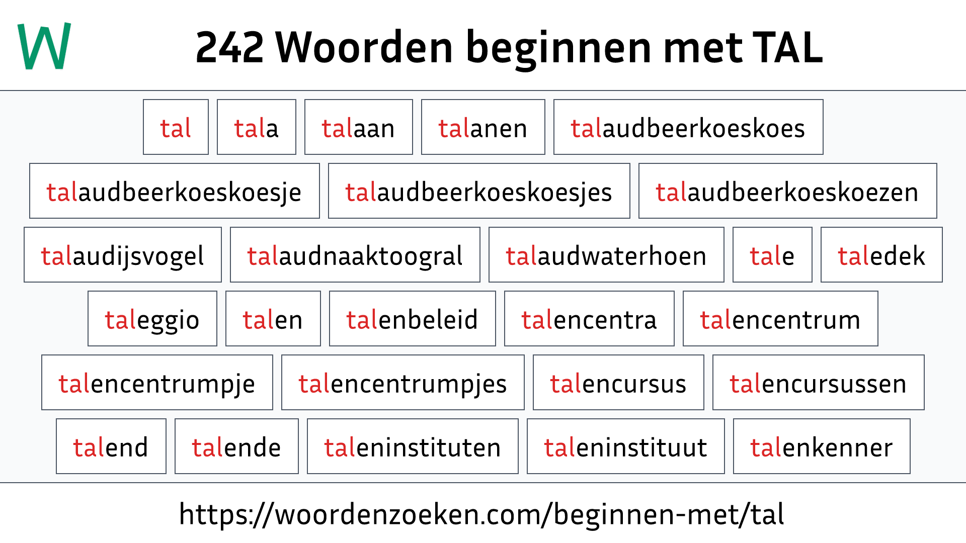 Woorden beginnen met TAL