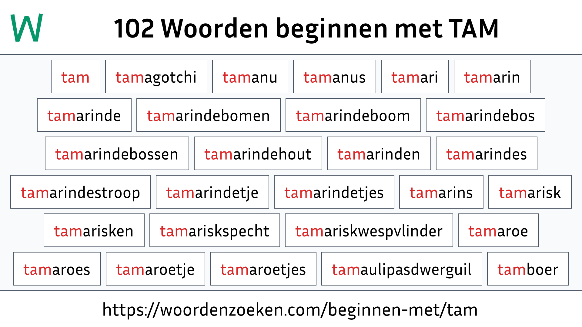 Woorden beginnen met TAM
