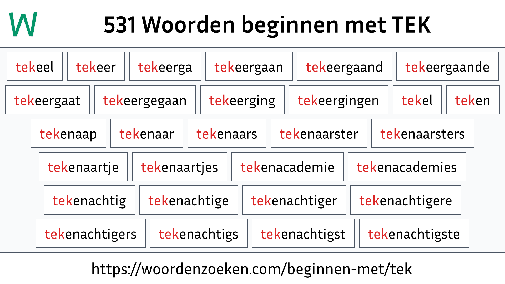 Woorden beginnen met TEK