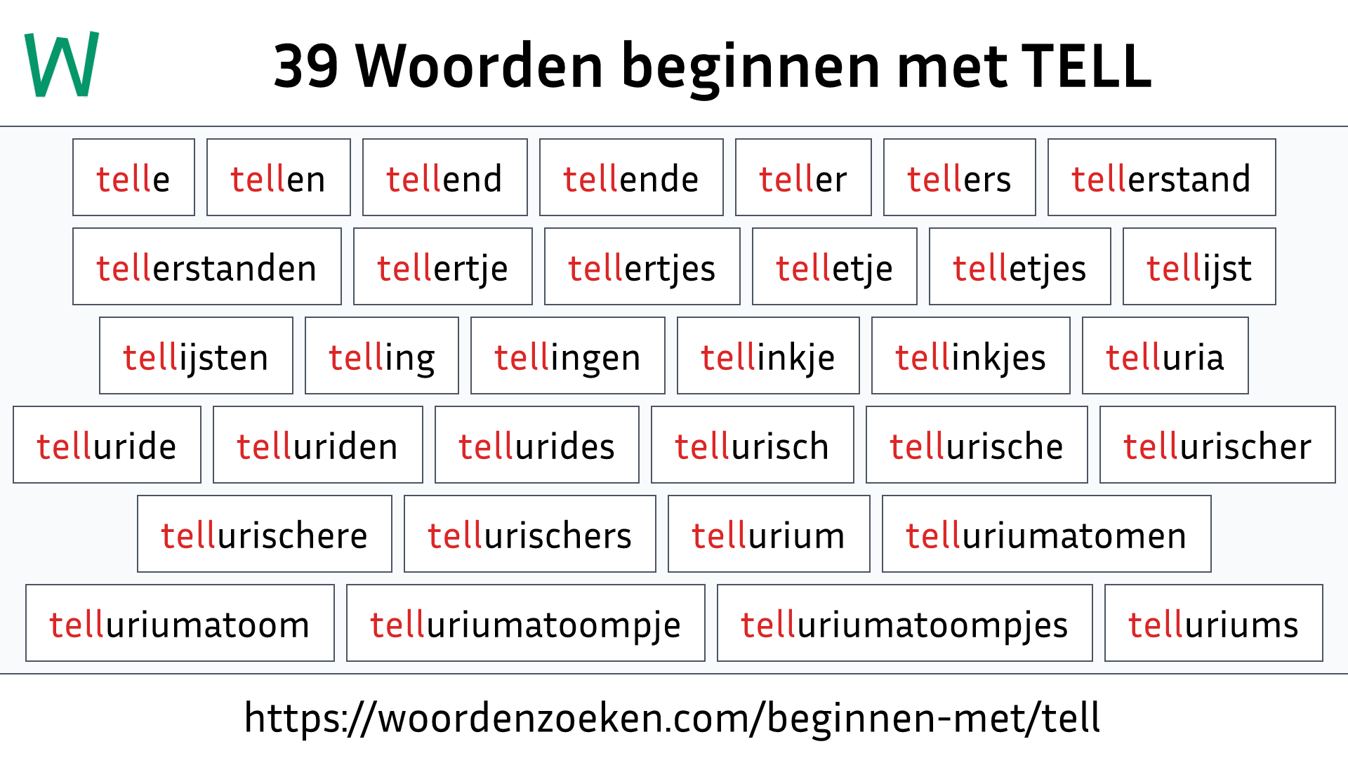 Woorden beginnen met TELL