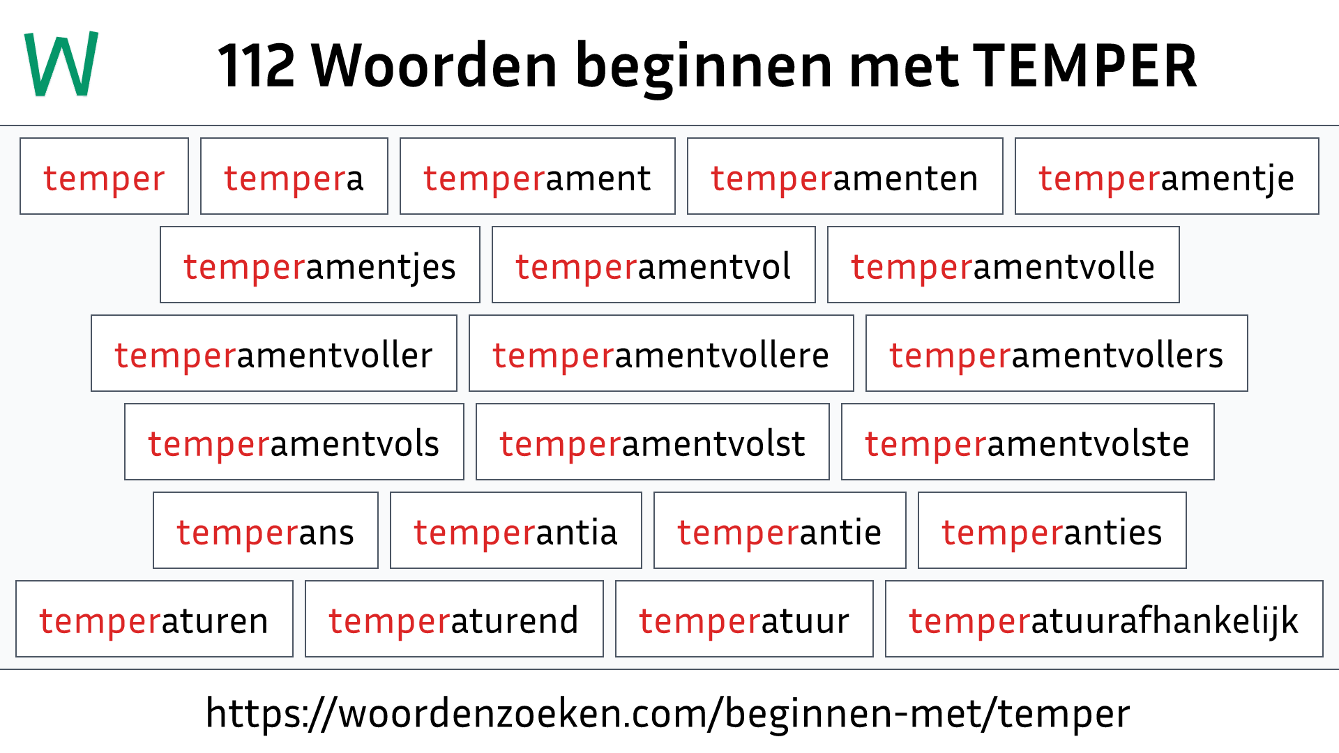 Woorden beginnen met TEMPER