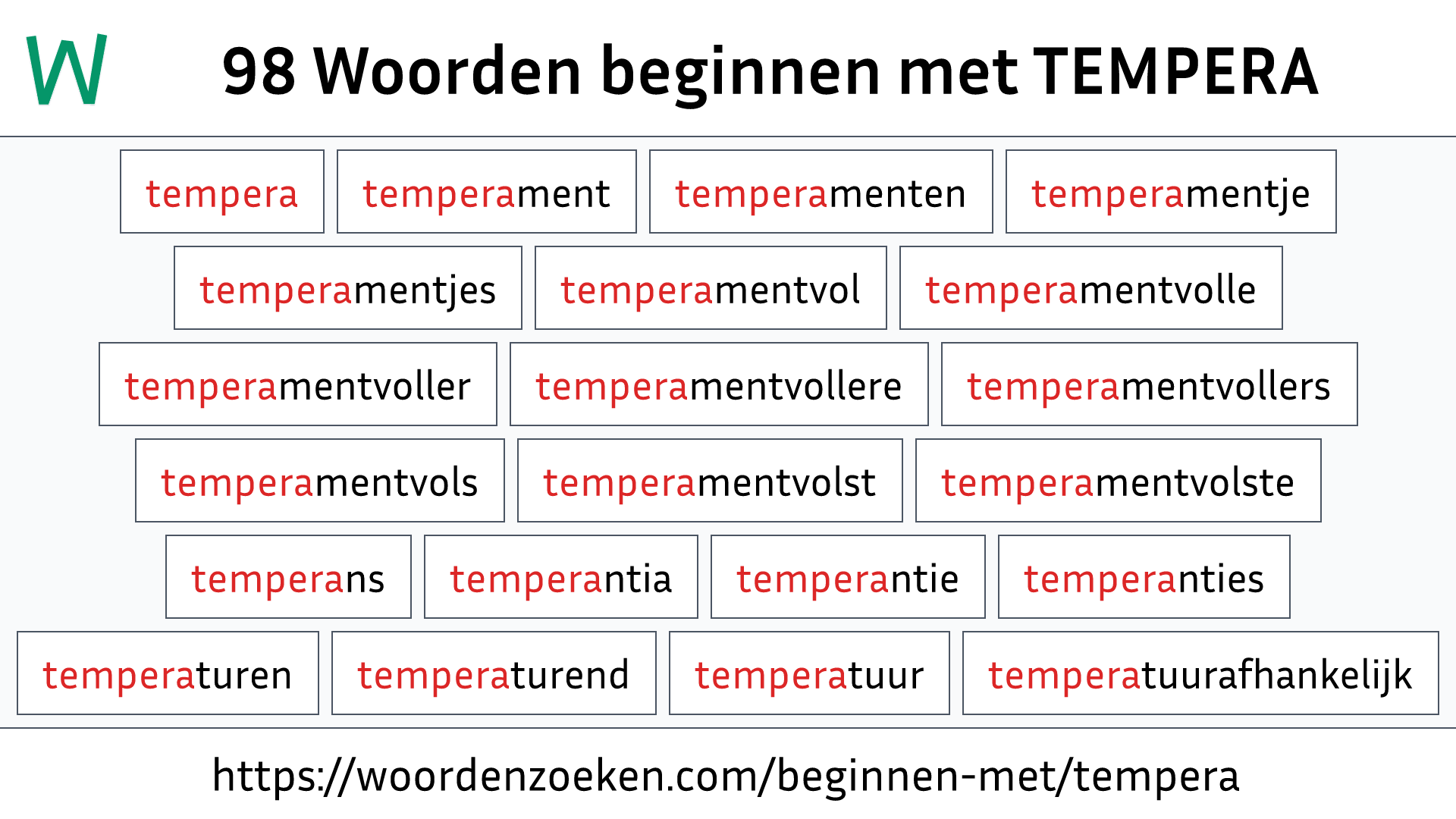 Woorden beginnen met TEMPERA