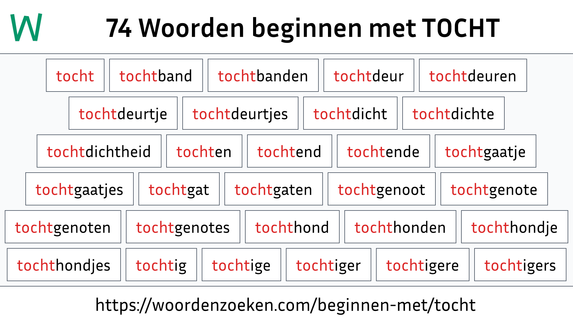 Woorden beginnen met TOCHT