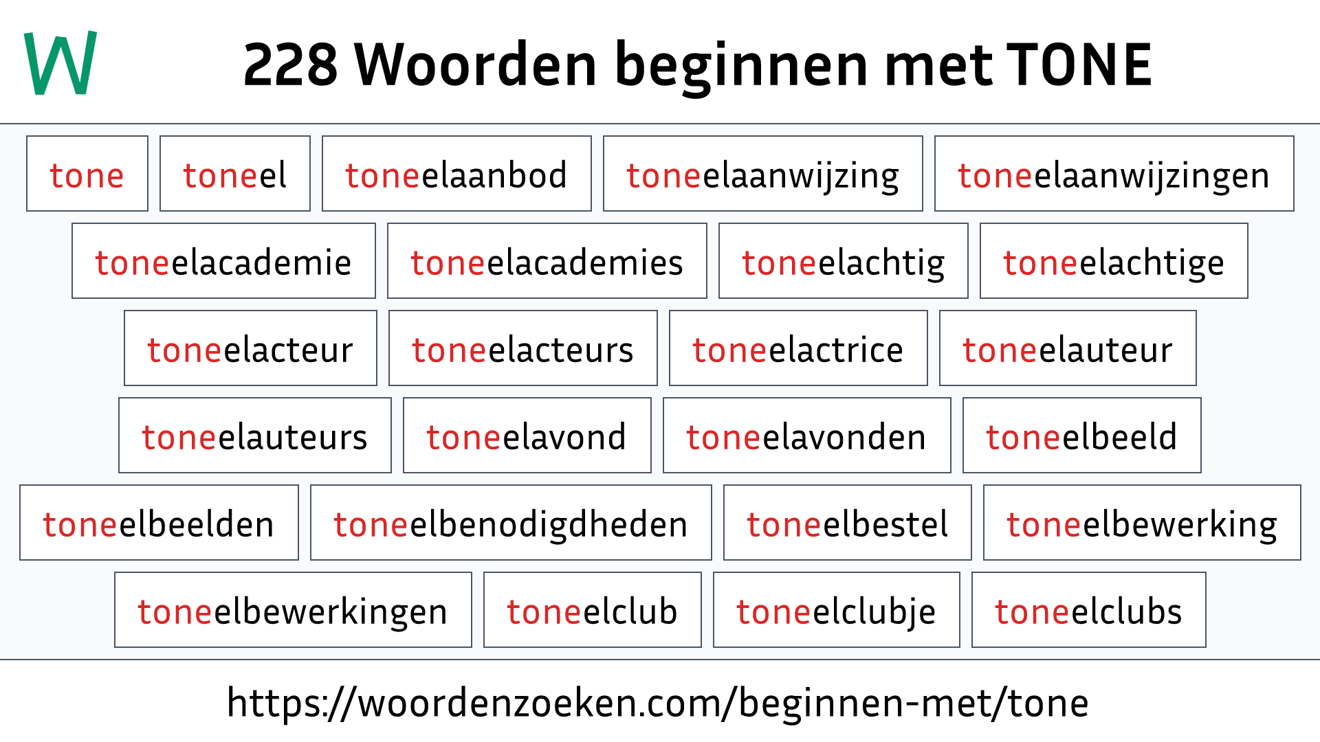 Woorden beginnen met TONE