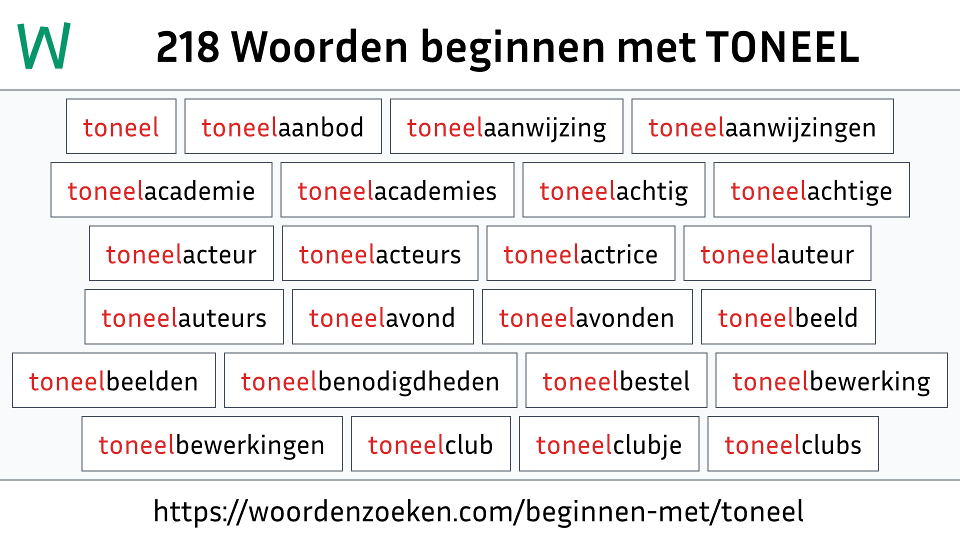 Woorden beginnen met TONEEL