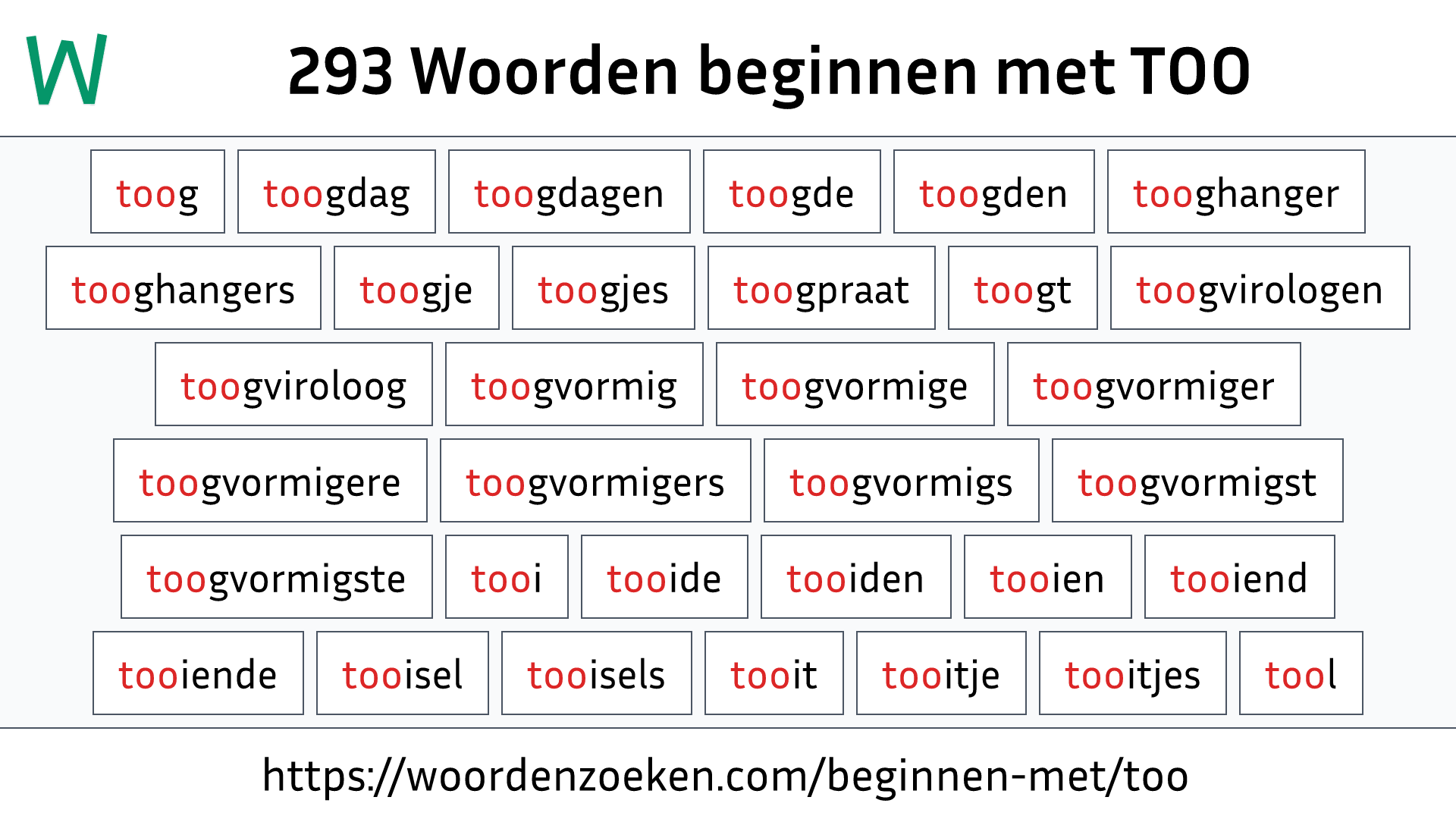 Woorden beginnen met TOO