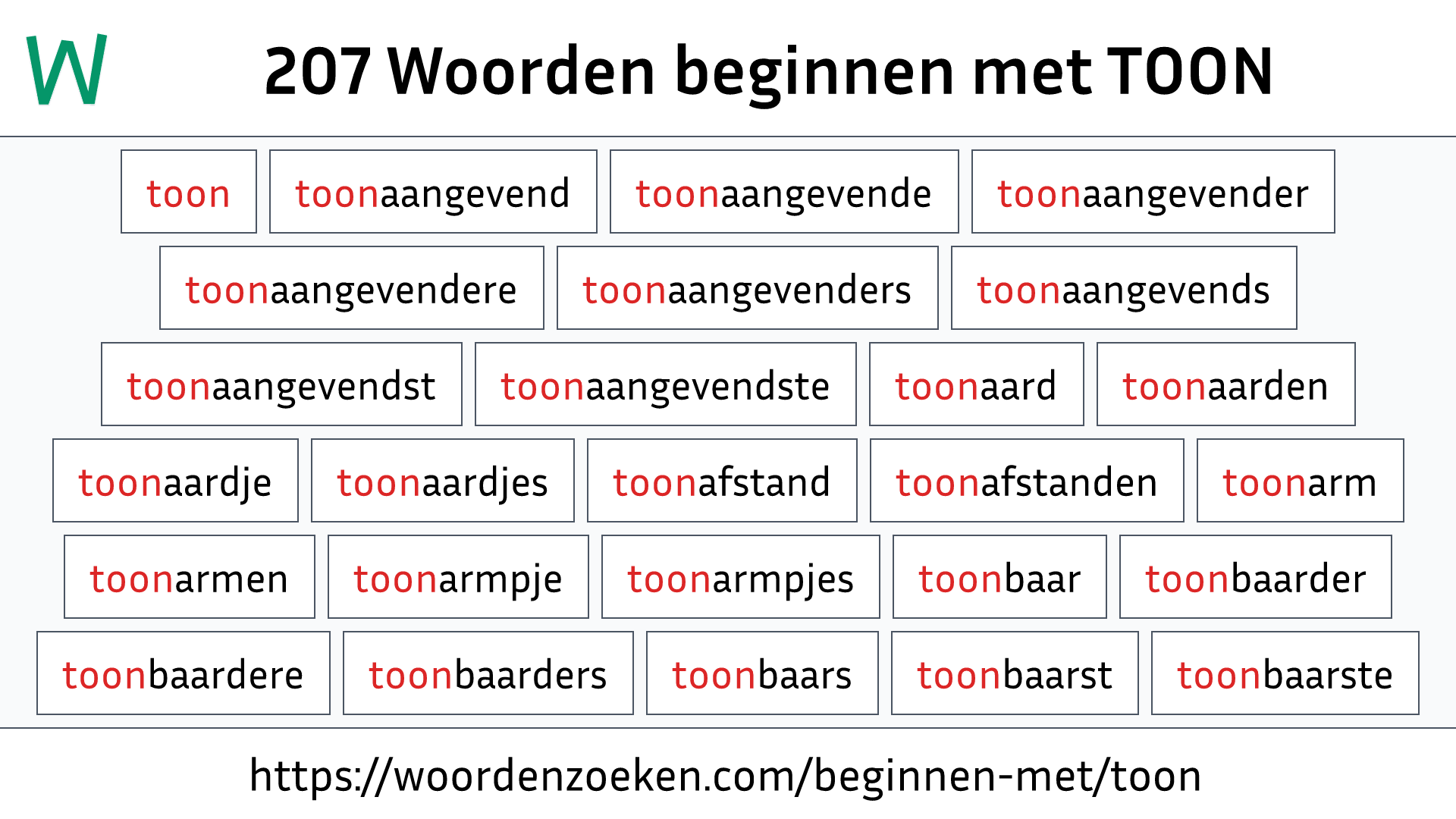 Woorden beginnen met TOON