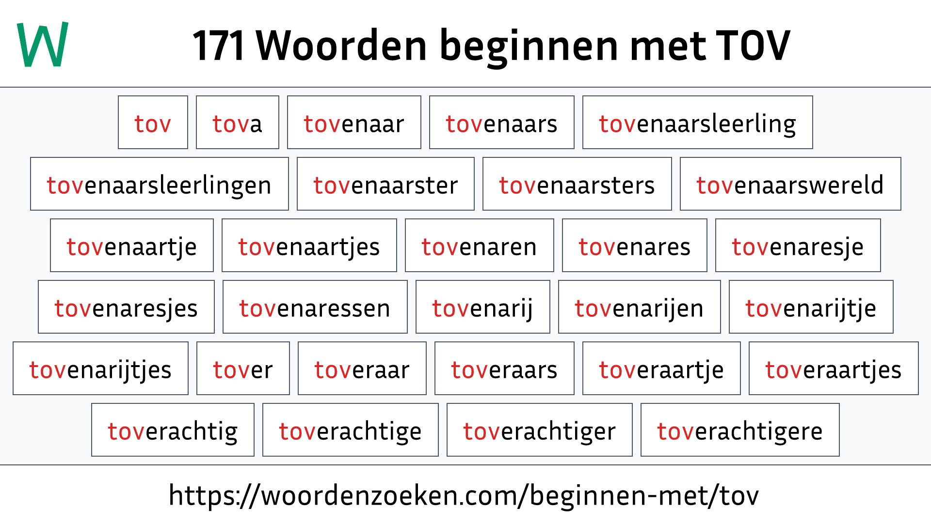 Woorden beginnen met TOV