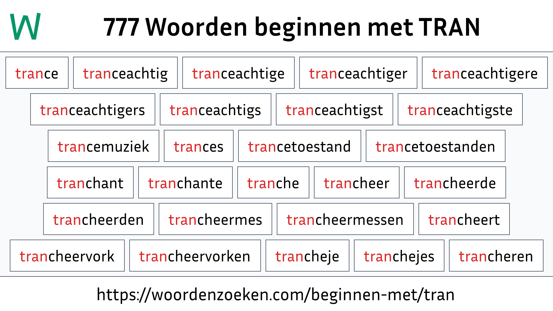 Woorden beginnen met TRAN