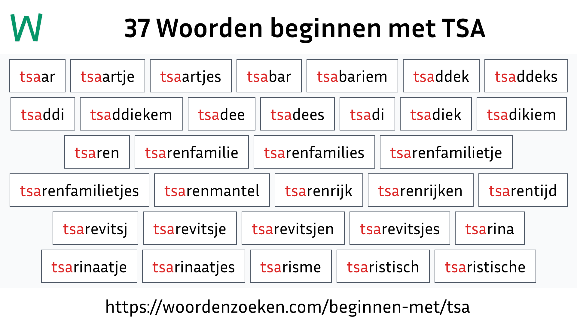 Woorden beginnen met TSA