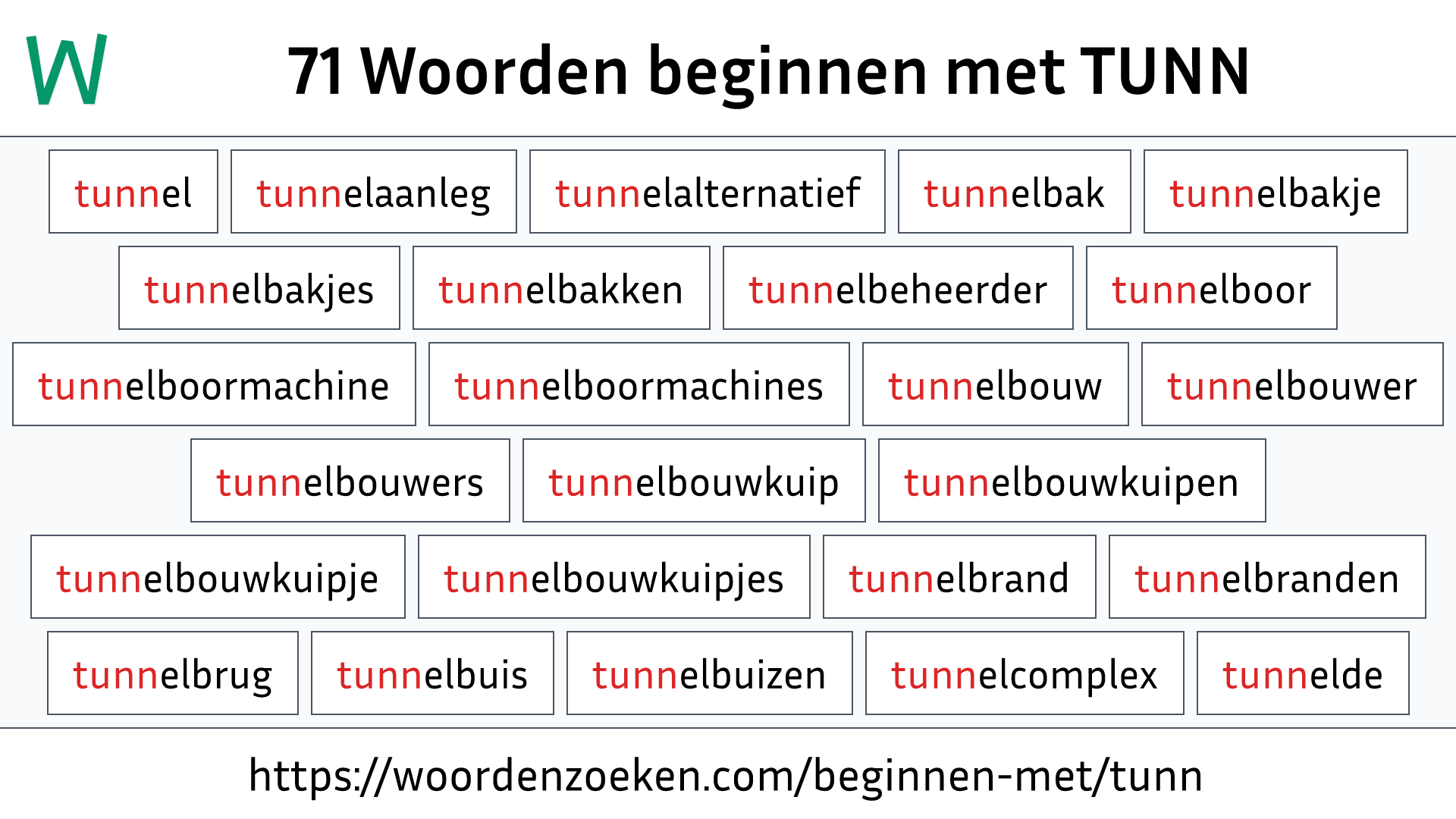 Woorden beginnen met TUNN