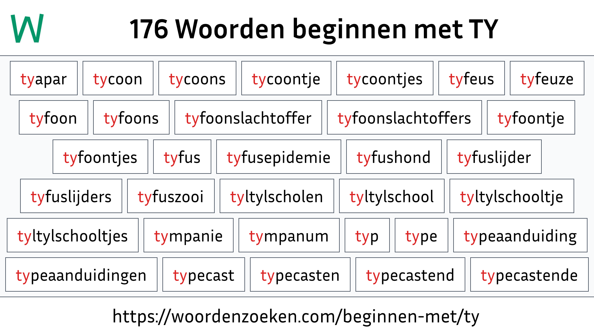 Woorden beginnen met TY