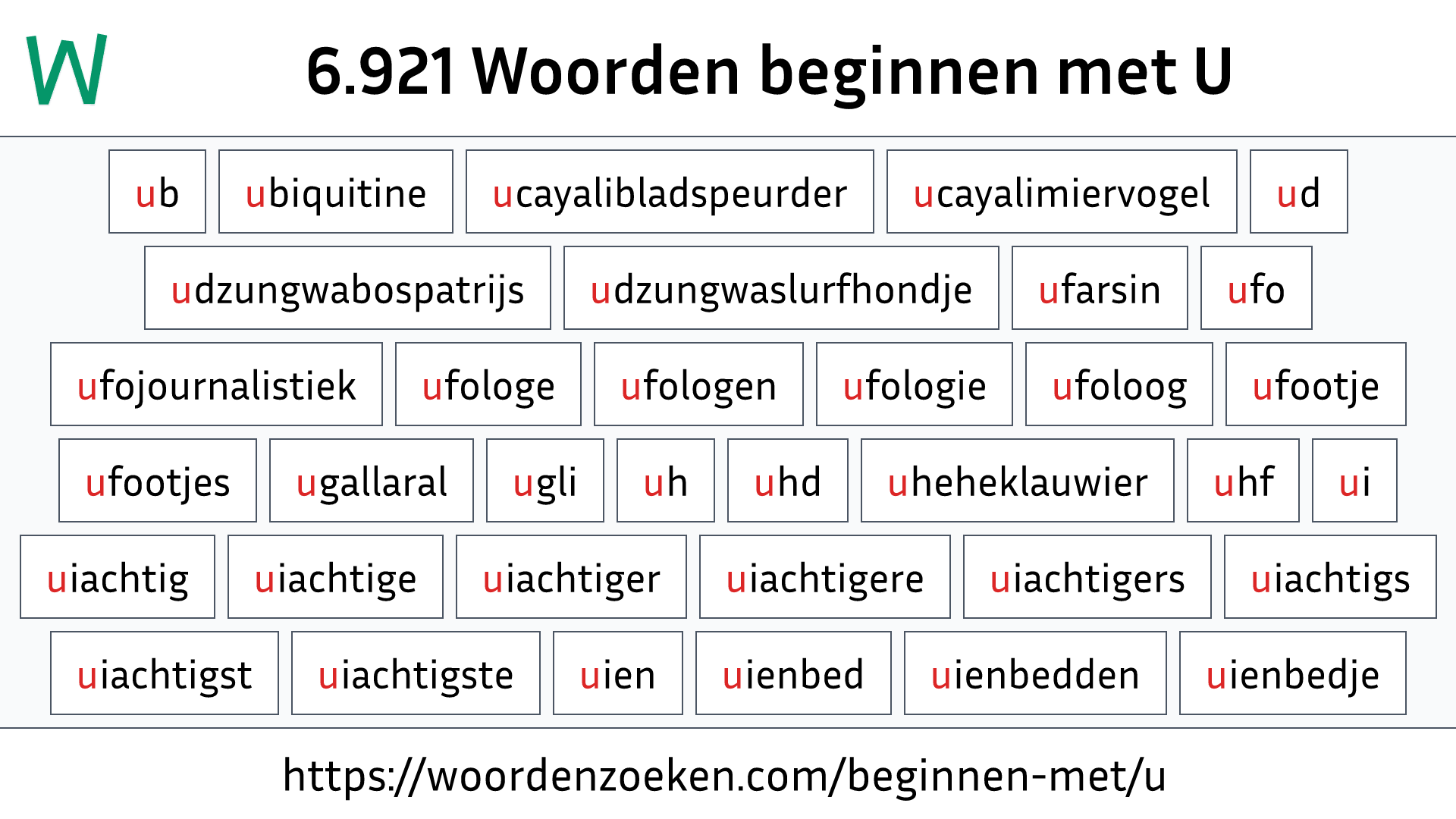 Woorden beginnen met U