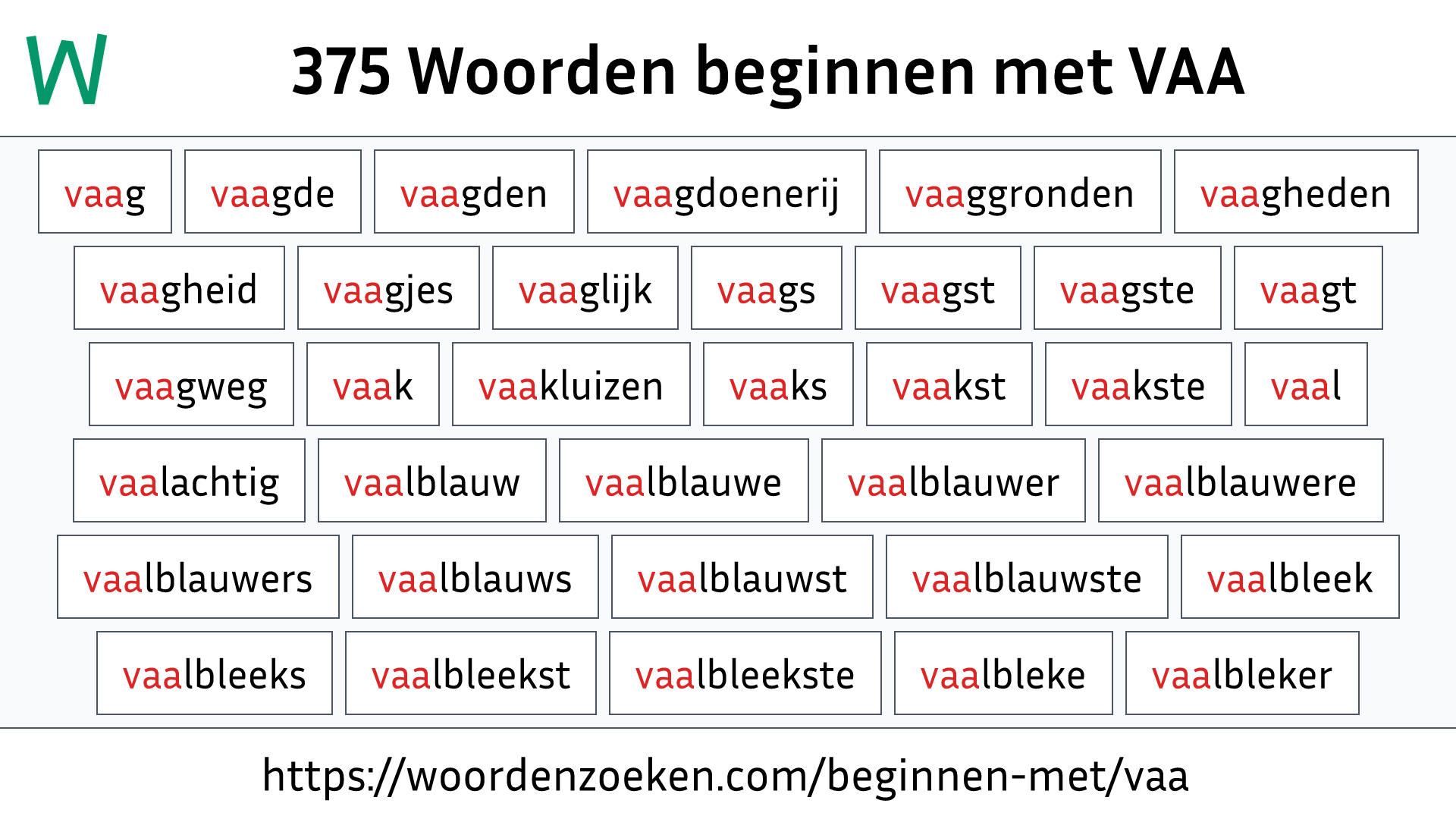 Woorden beginnen met VAA