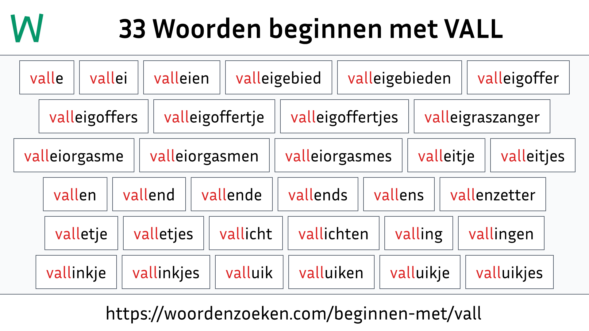 Woorden beginnen met VALL