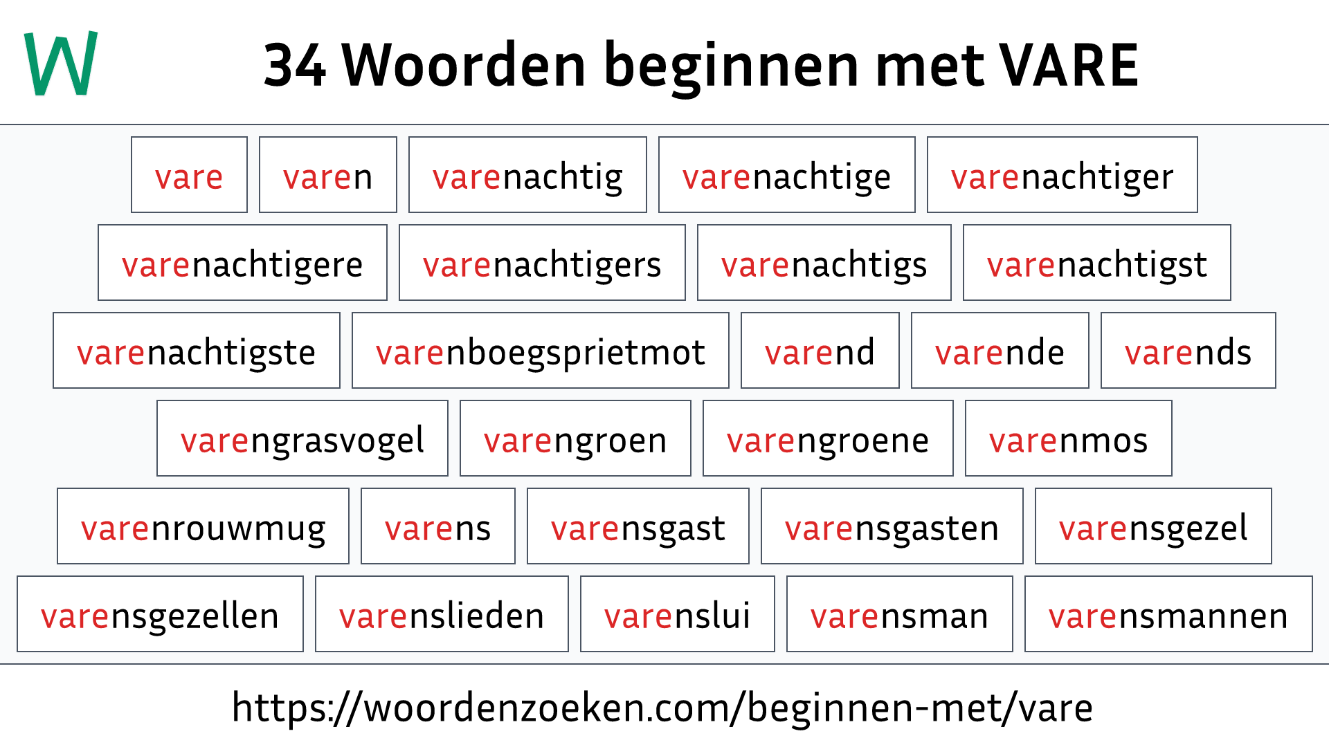 Woorden beginnen met VARE