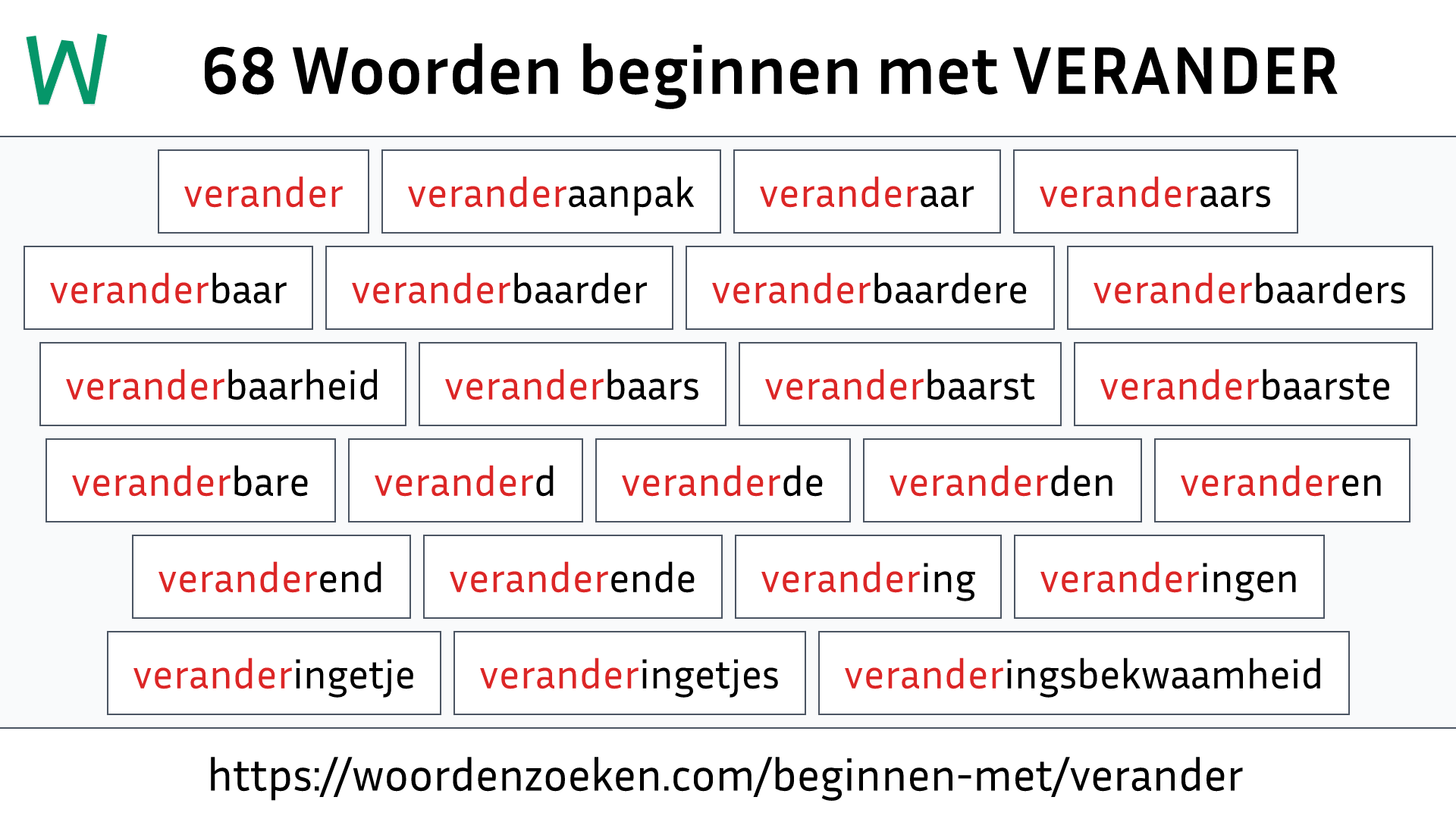 Woorden beginnen met VERANDER