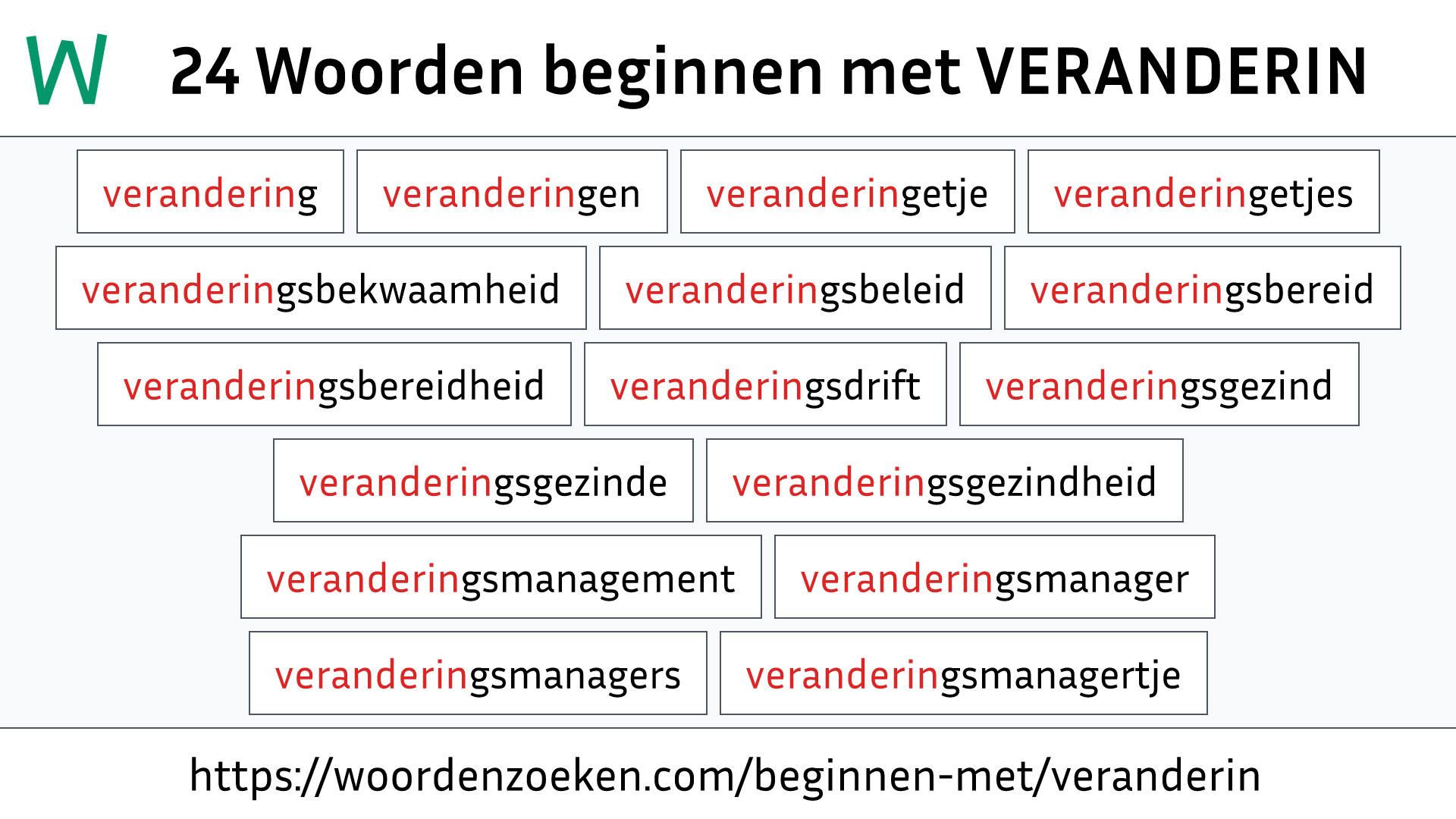 Woorden beginnen met VERANDERIN