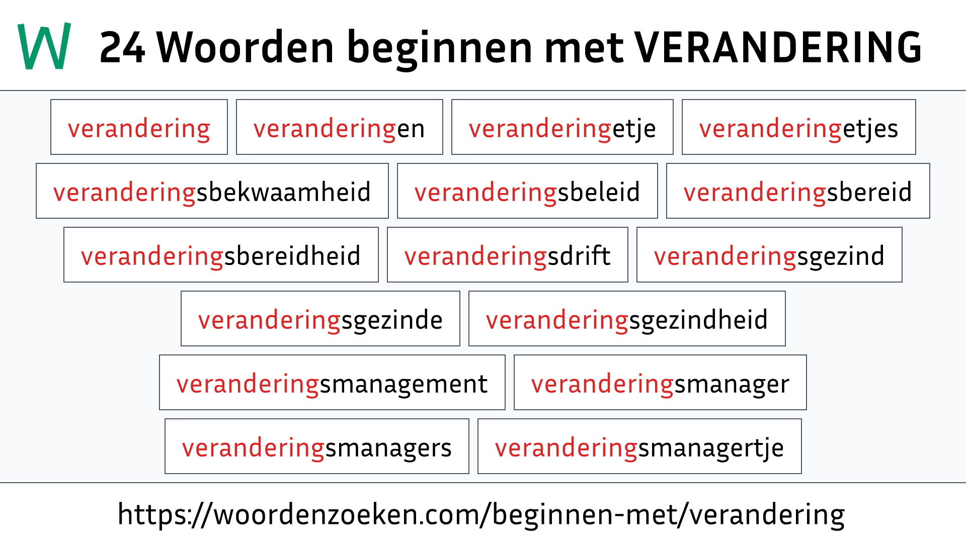 Woorden beginnen met VERANDERING