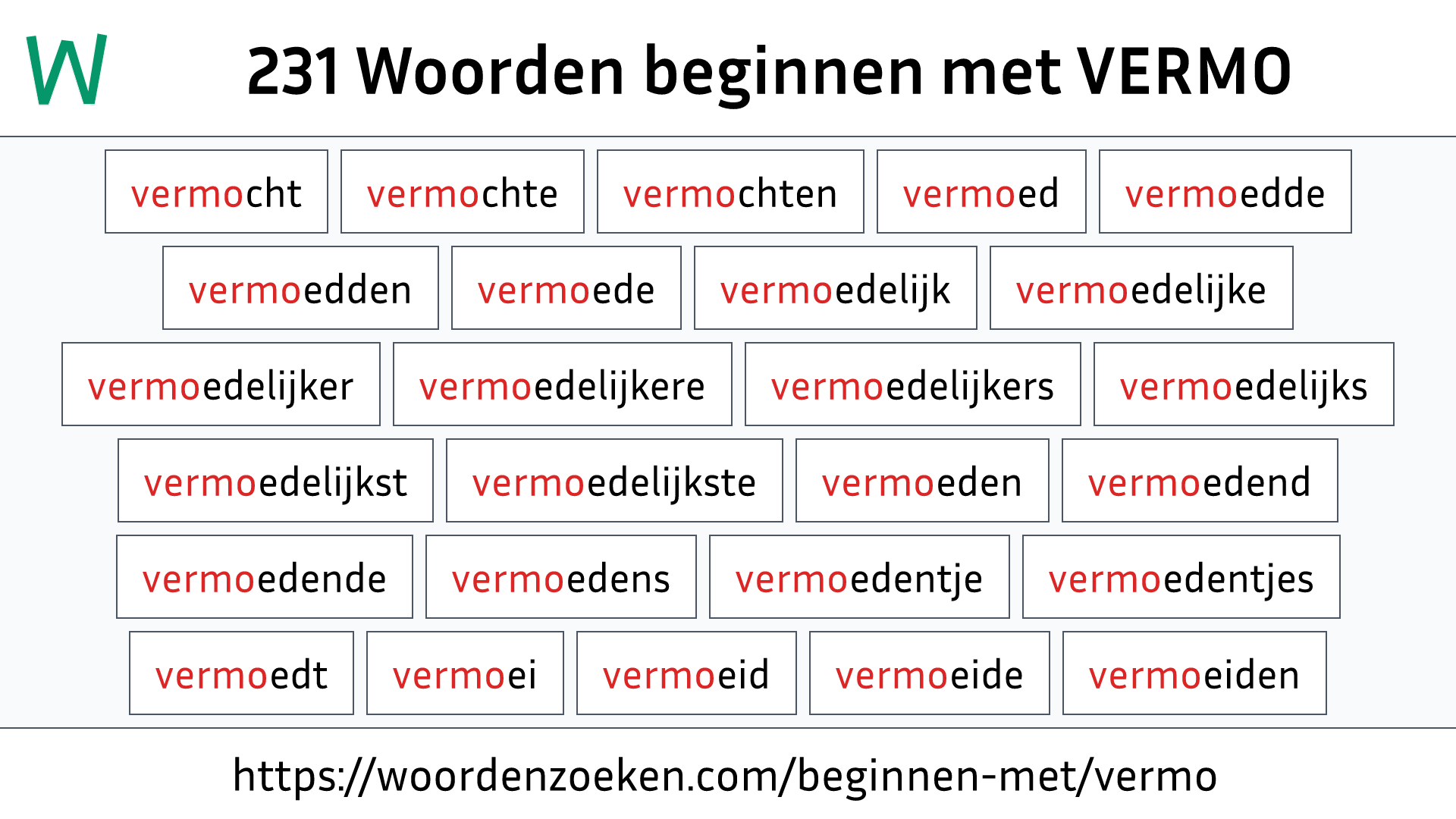 Woorden beginnen met VERMO