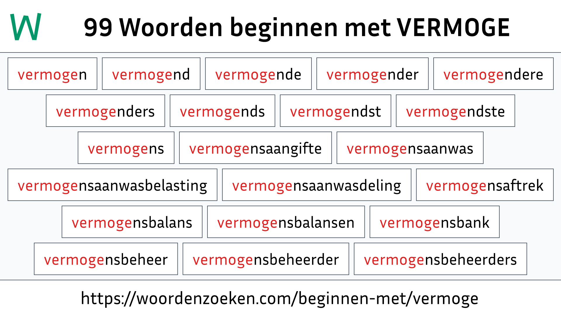 Woorden beginnen met VERMOGE