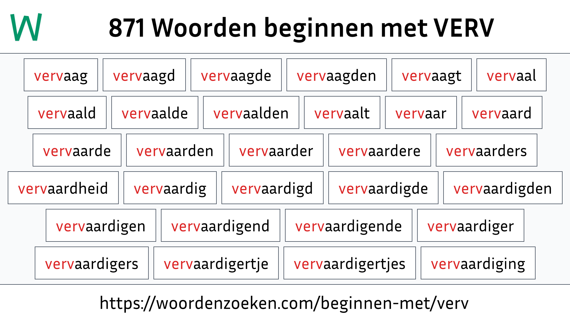 Woorden beginnen met VERV