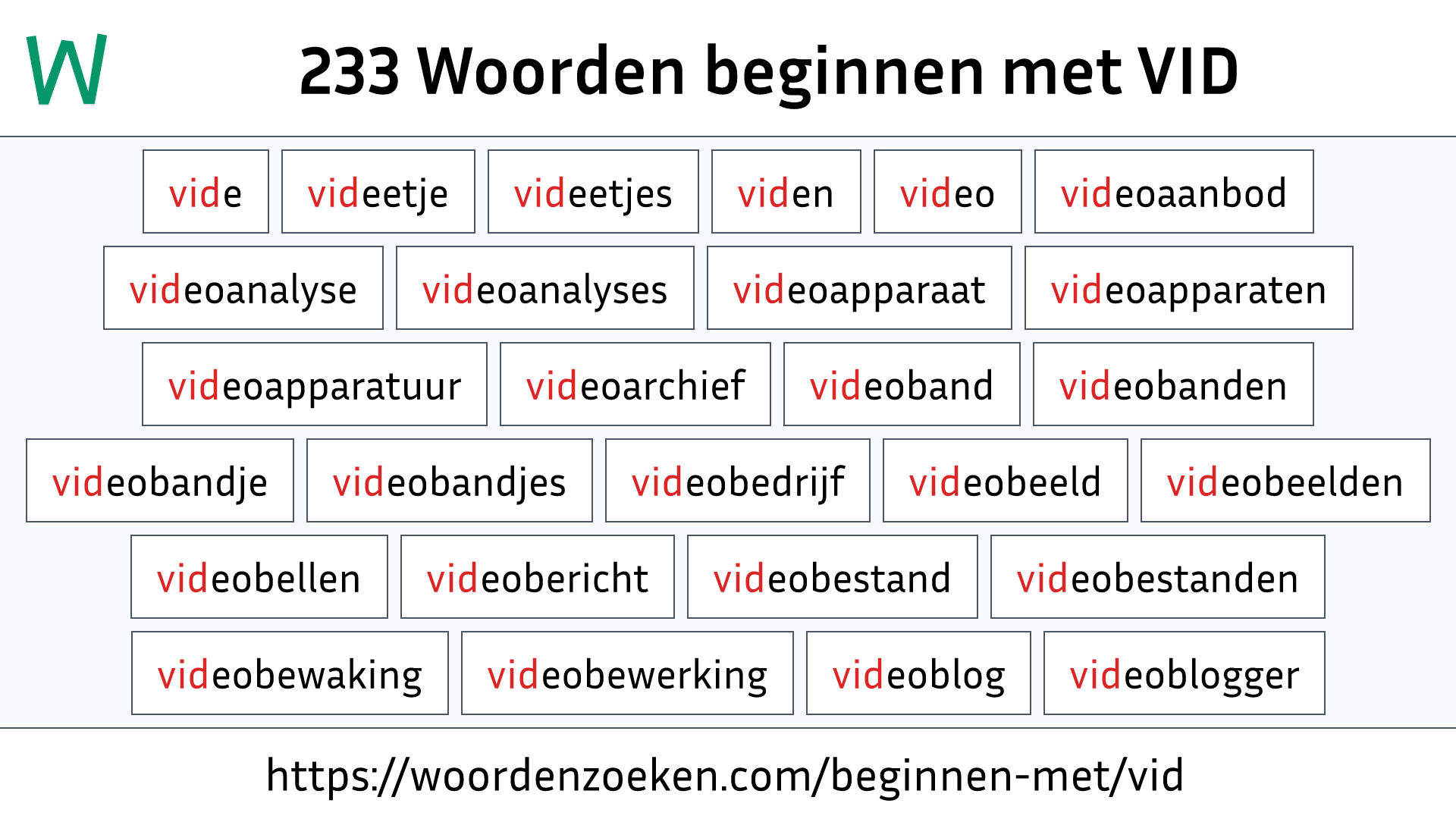 Woorden beginnen met VID