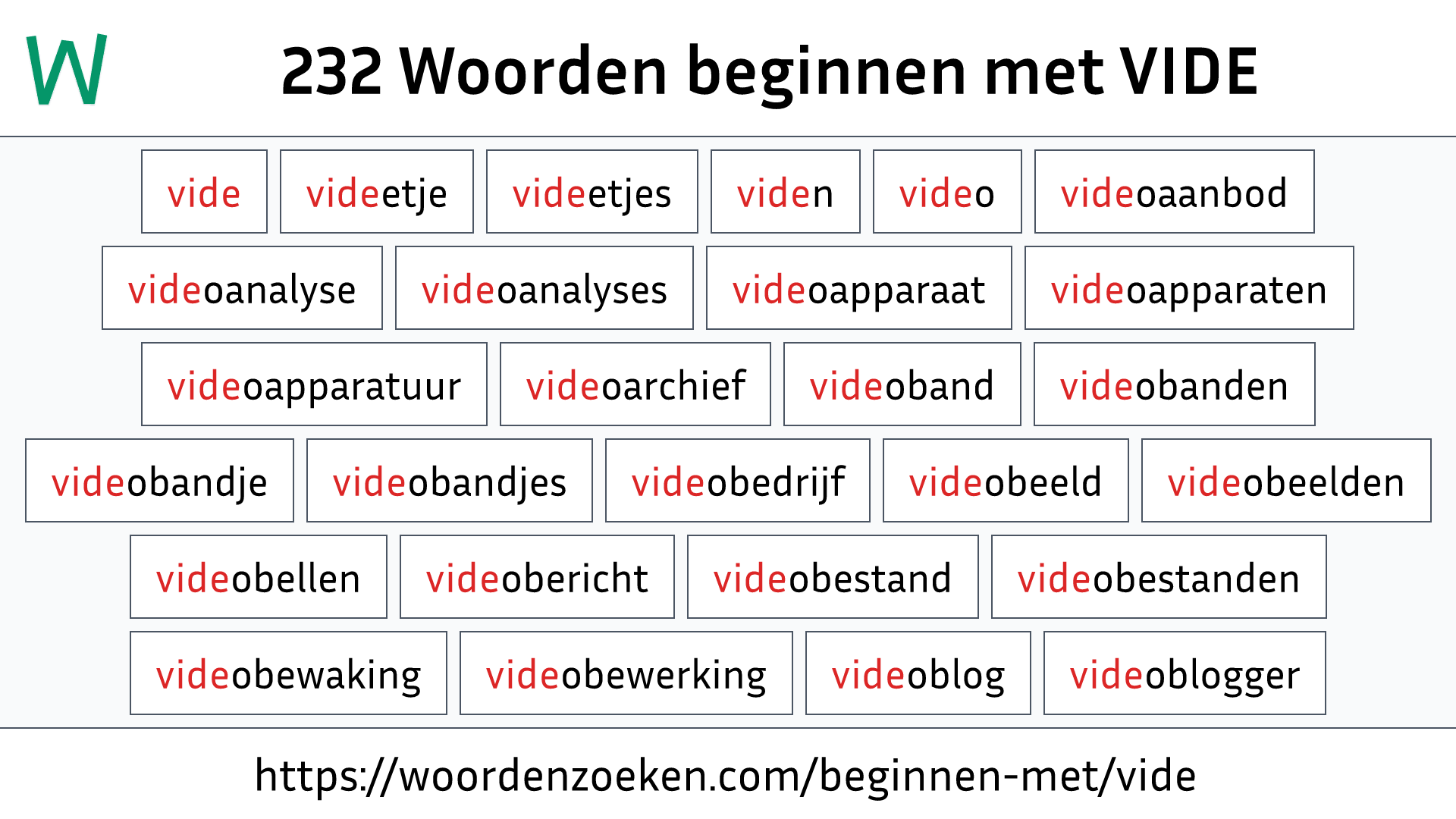 Woorden beginnen met VIDE