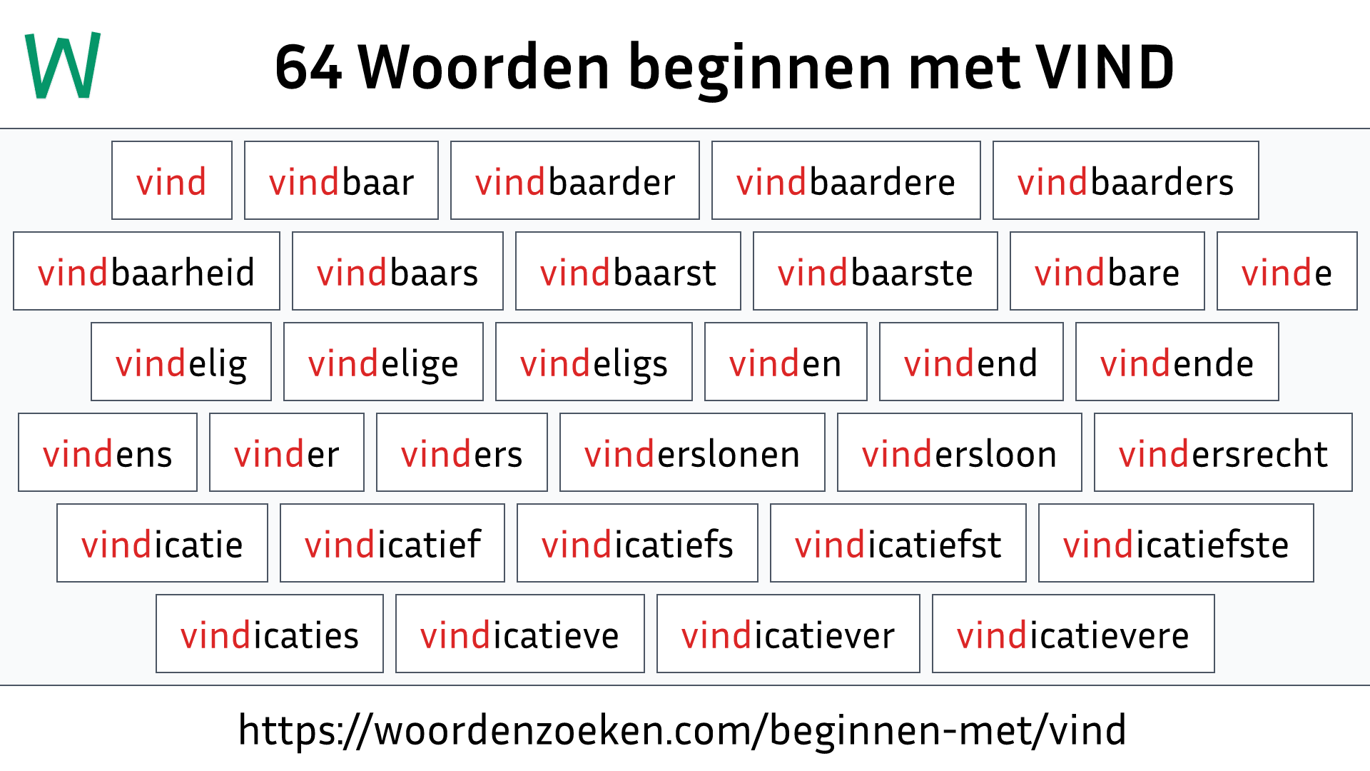 Woorden beginnen met VIND