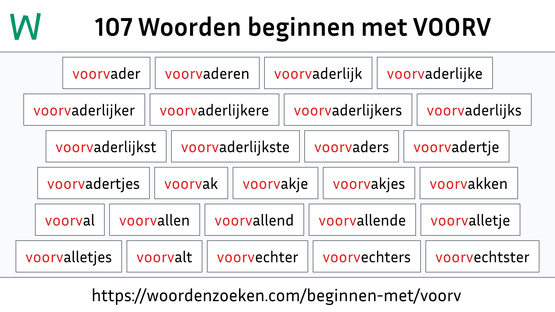 Woorden beginnen met VOORV