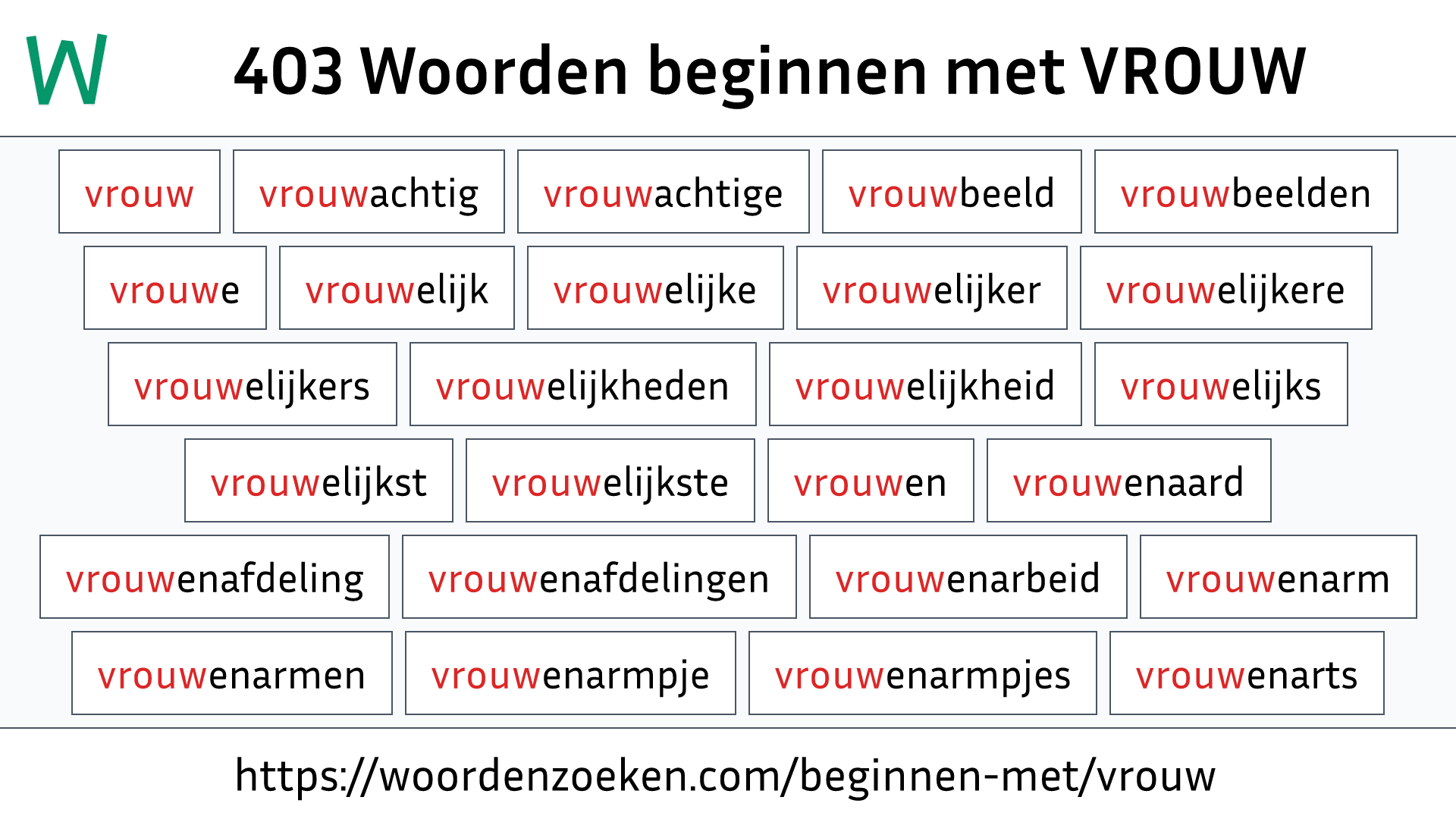 Woorden beginnen met VROUW