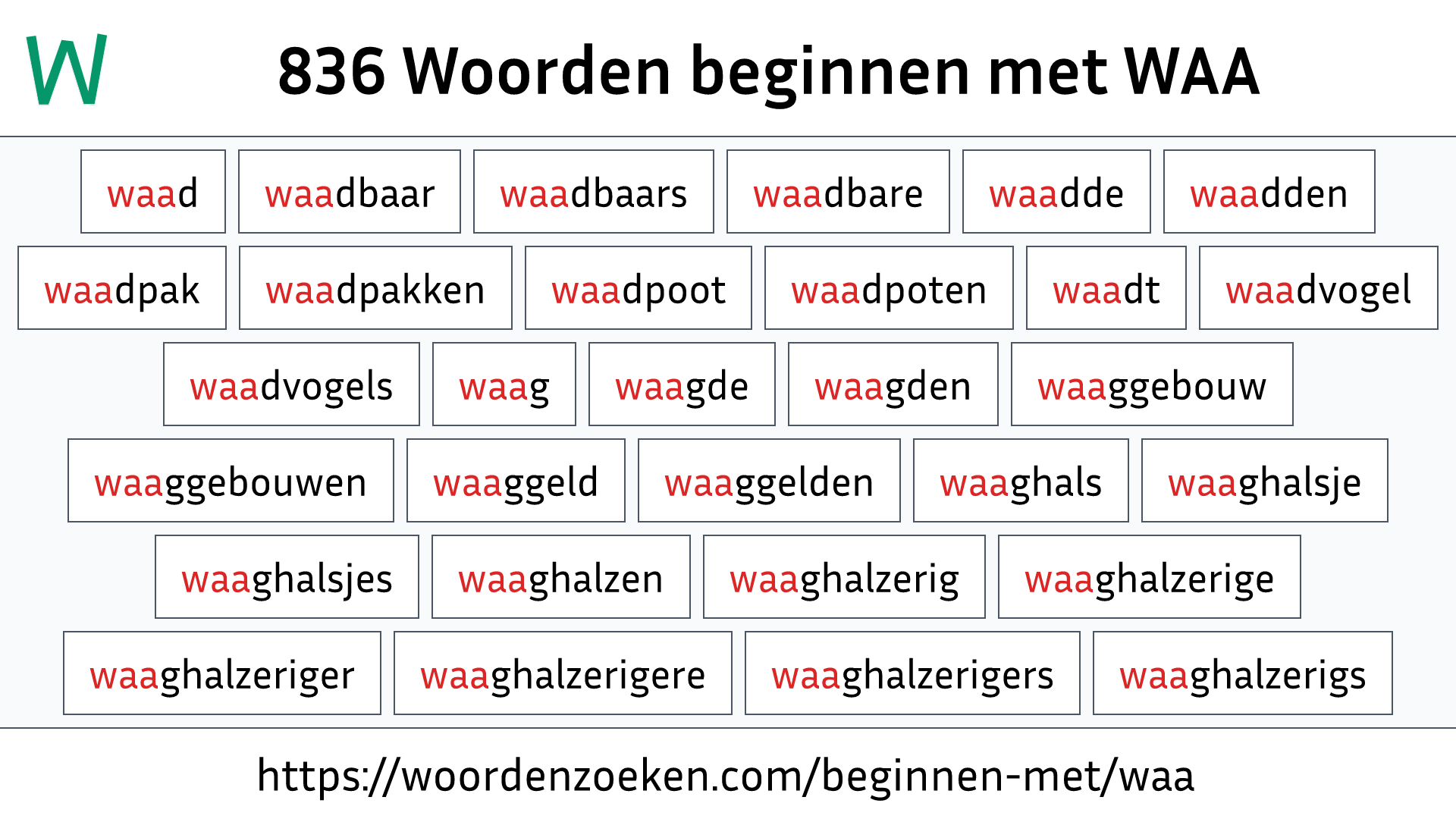 Woorden beginnen met WAA