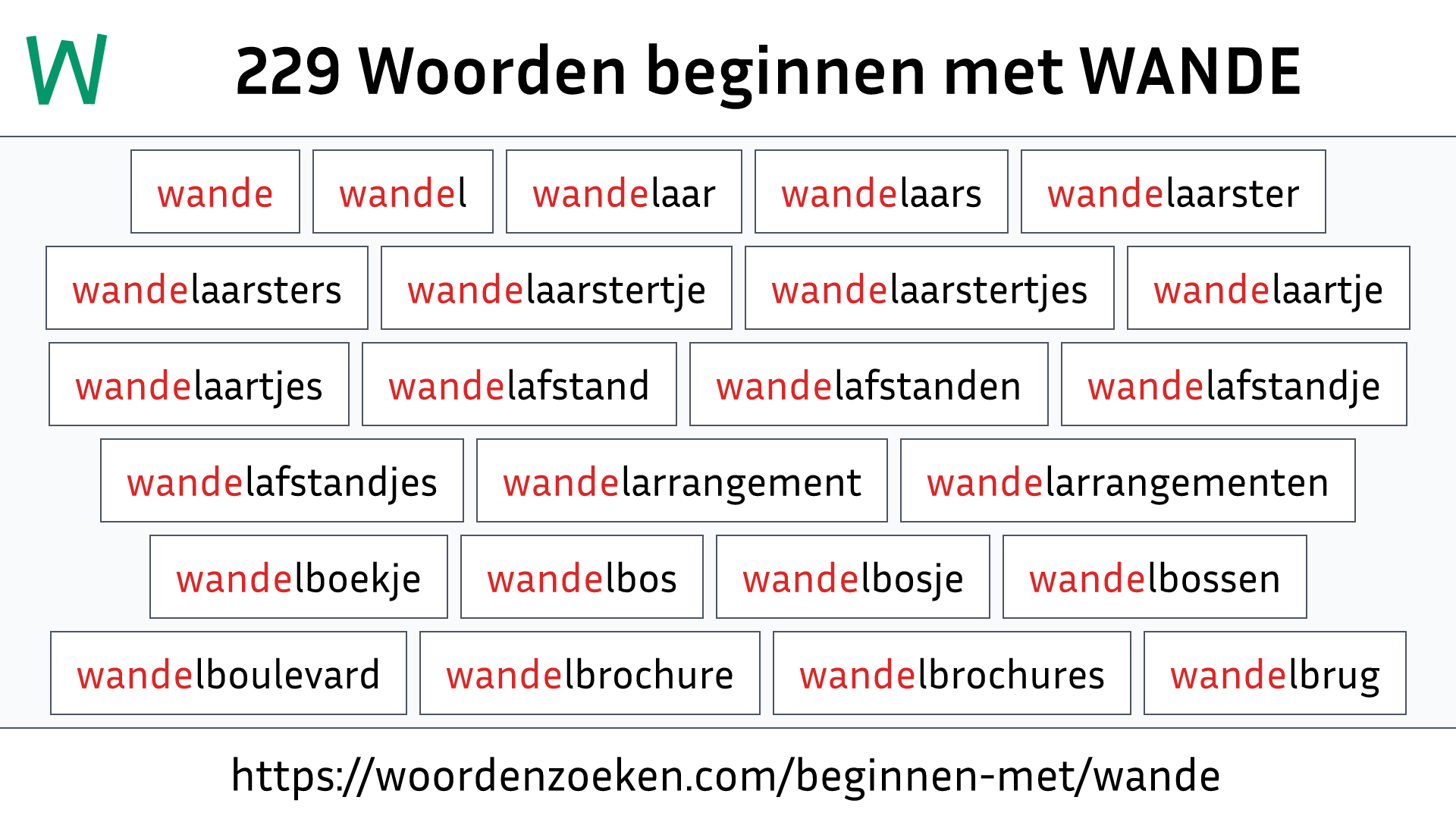 Woorden beginnen met WANDE