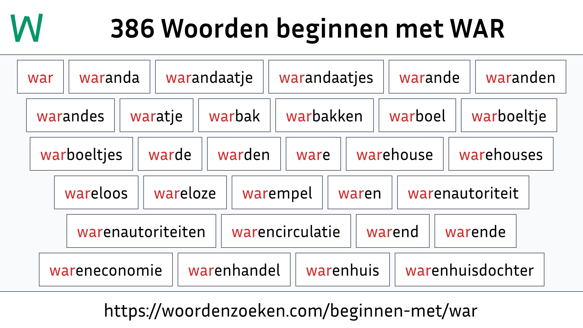 Woorden beginnen met WAR