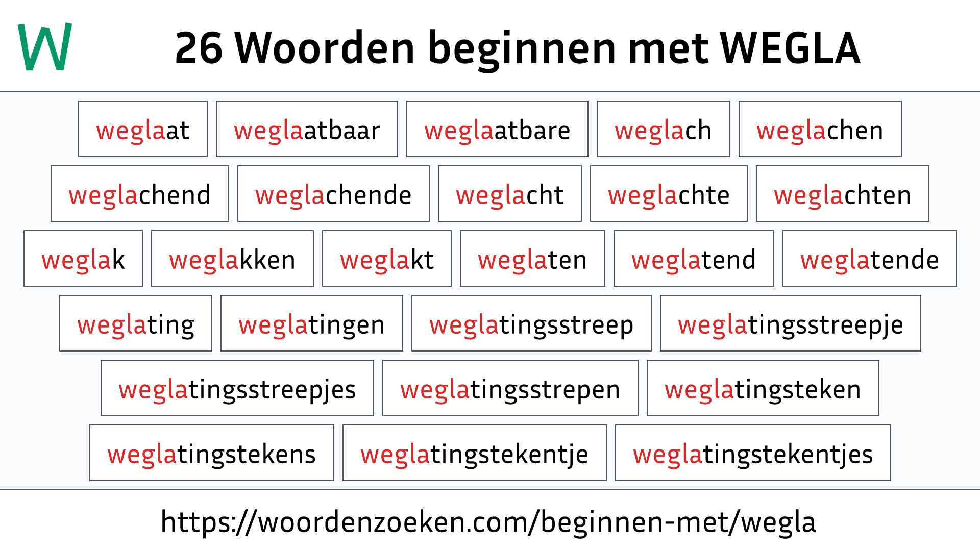 Woorden beginnen met WEGLA