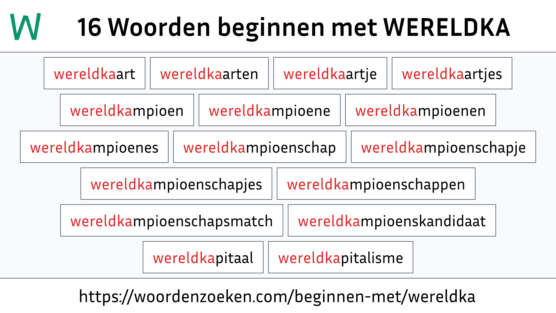 Woorden beginnen met WERELDKA