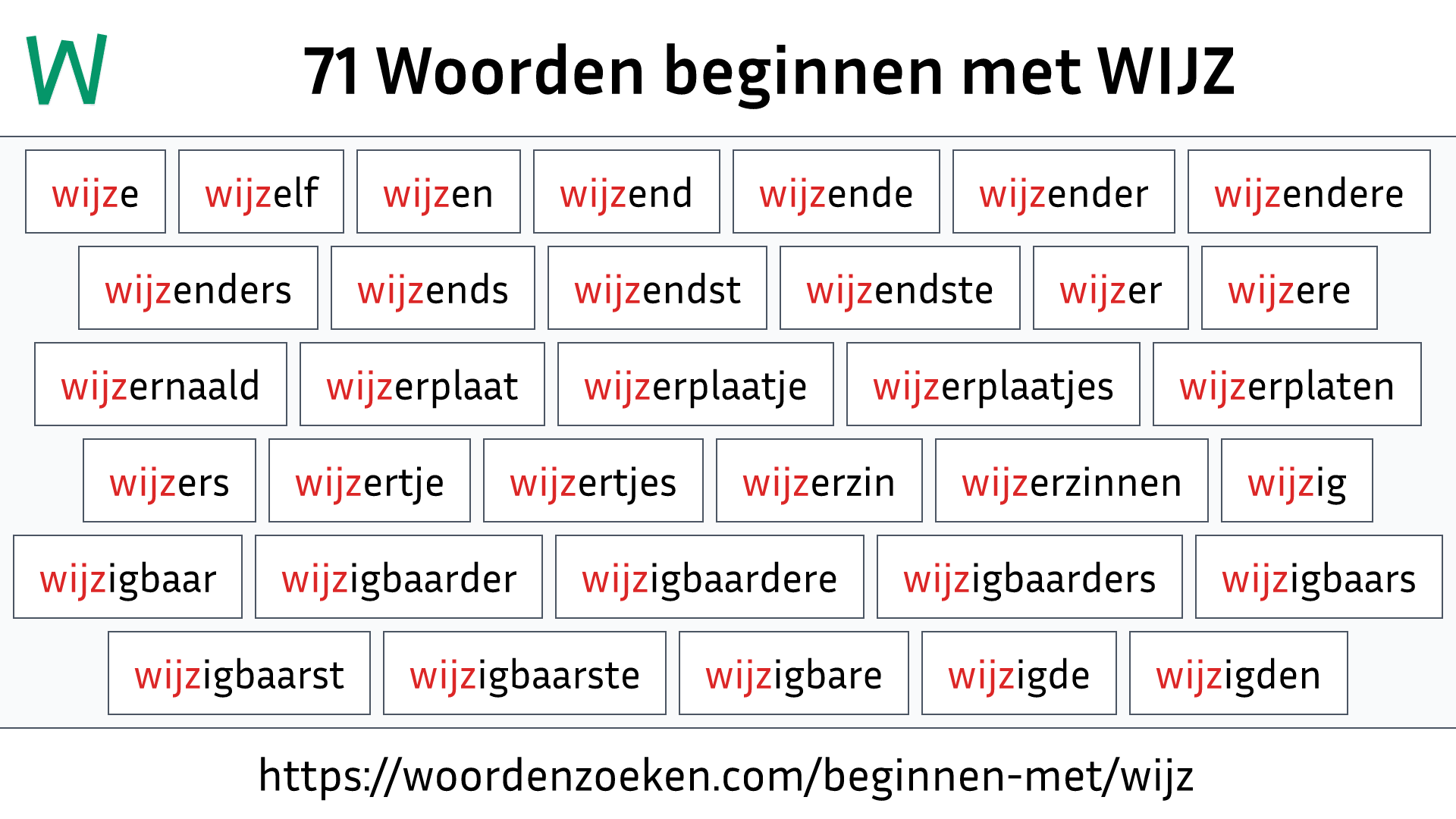 Woorden beginnen met WIJZ