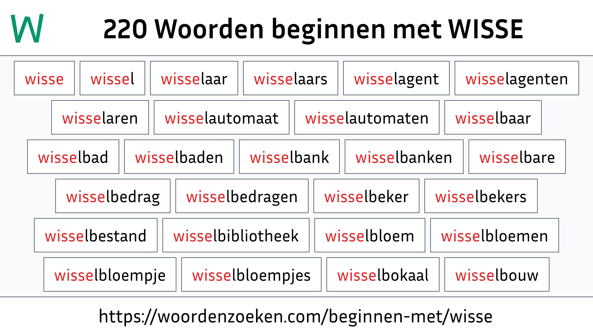 Woorden beginnen met WISSE