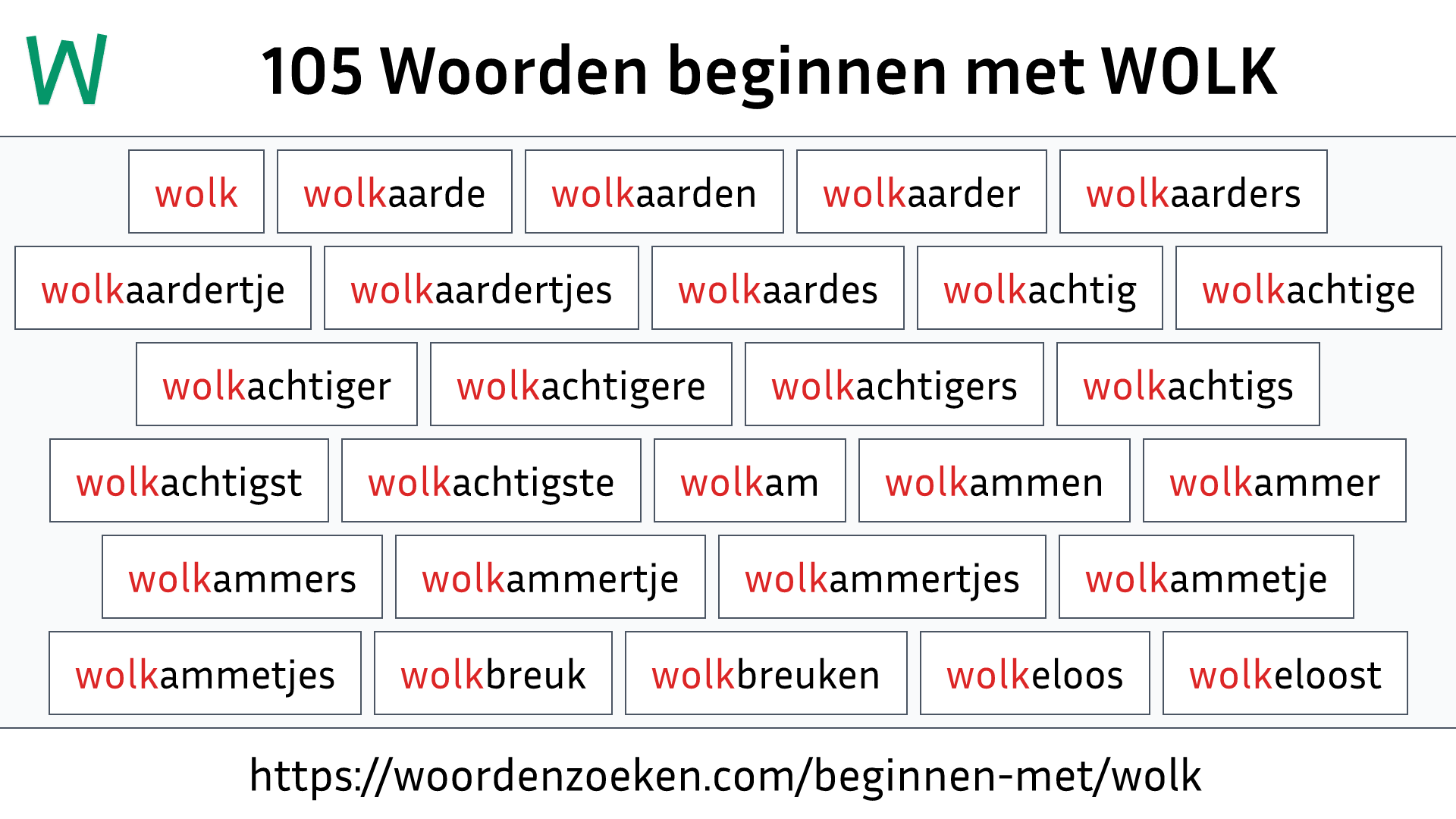 Woorden beginnen met WOLK